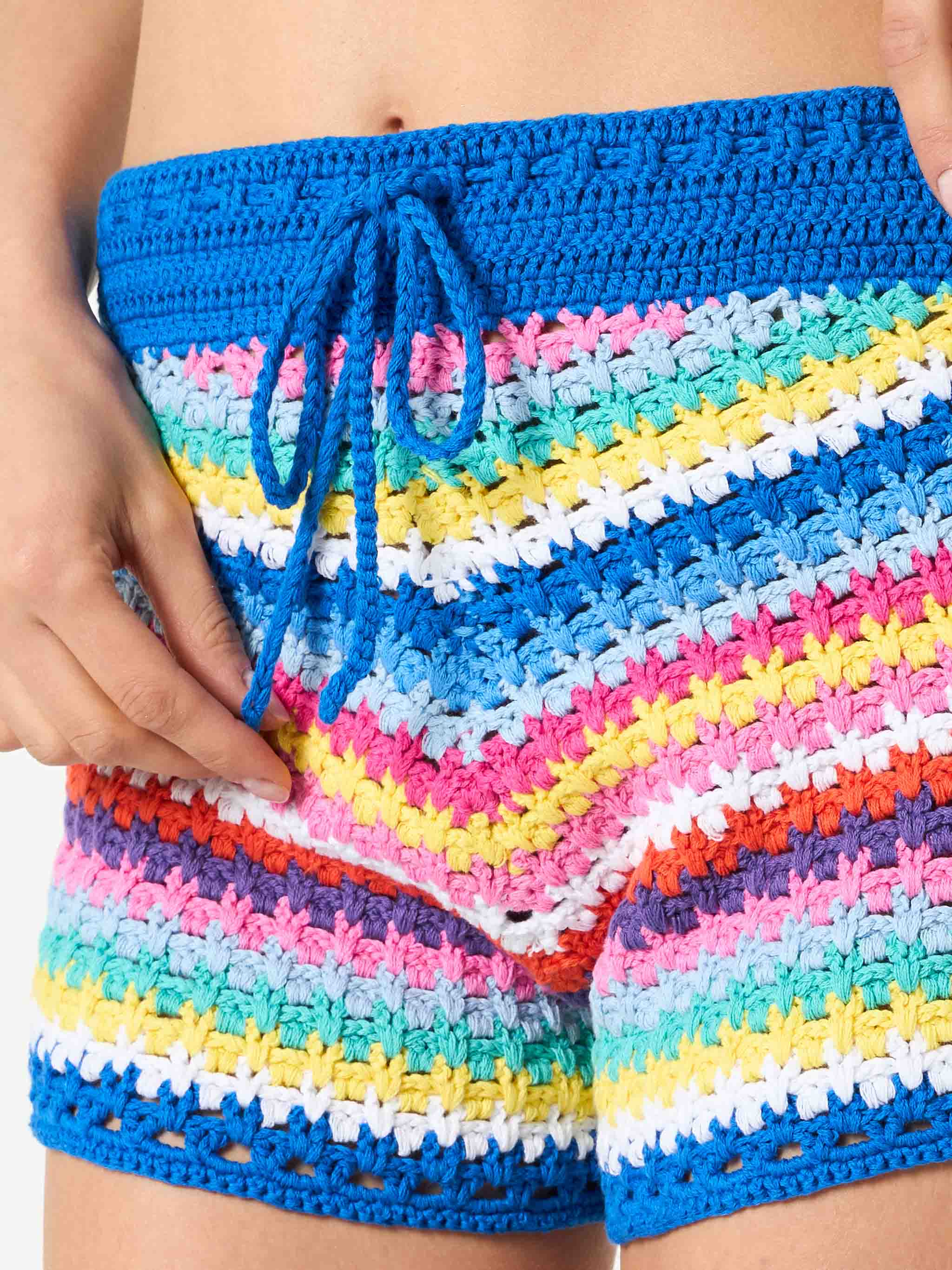 Multicolor Crochet Kalima Shorts On Bluette Background Pant