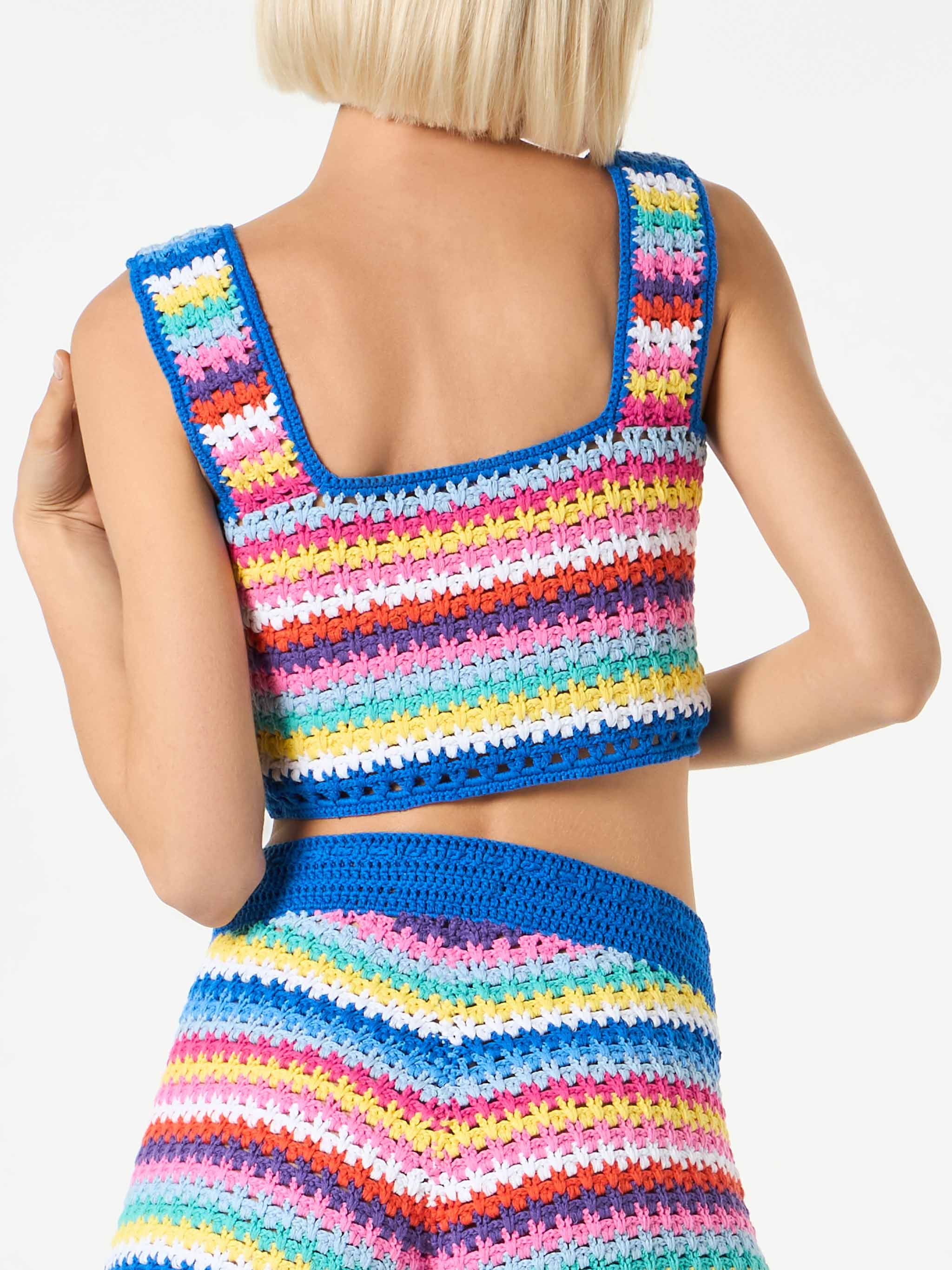 Multicolor Crochet Halima Top On Bluette Background Top_apparel