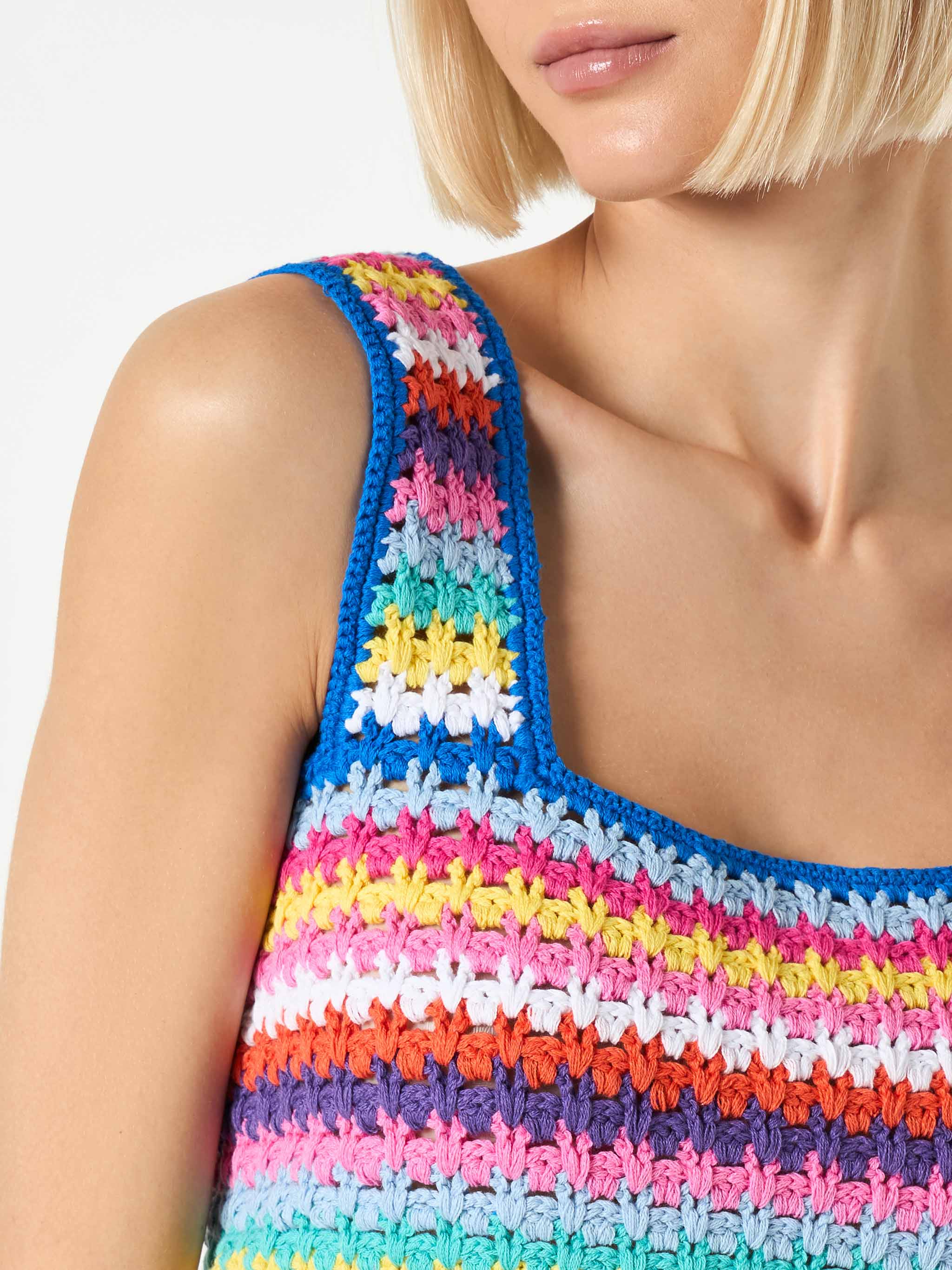 Multicolor Crochet Halima Top On Bluette Background Top_apparel