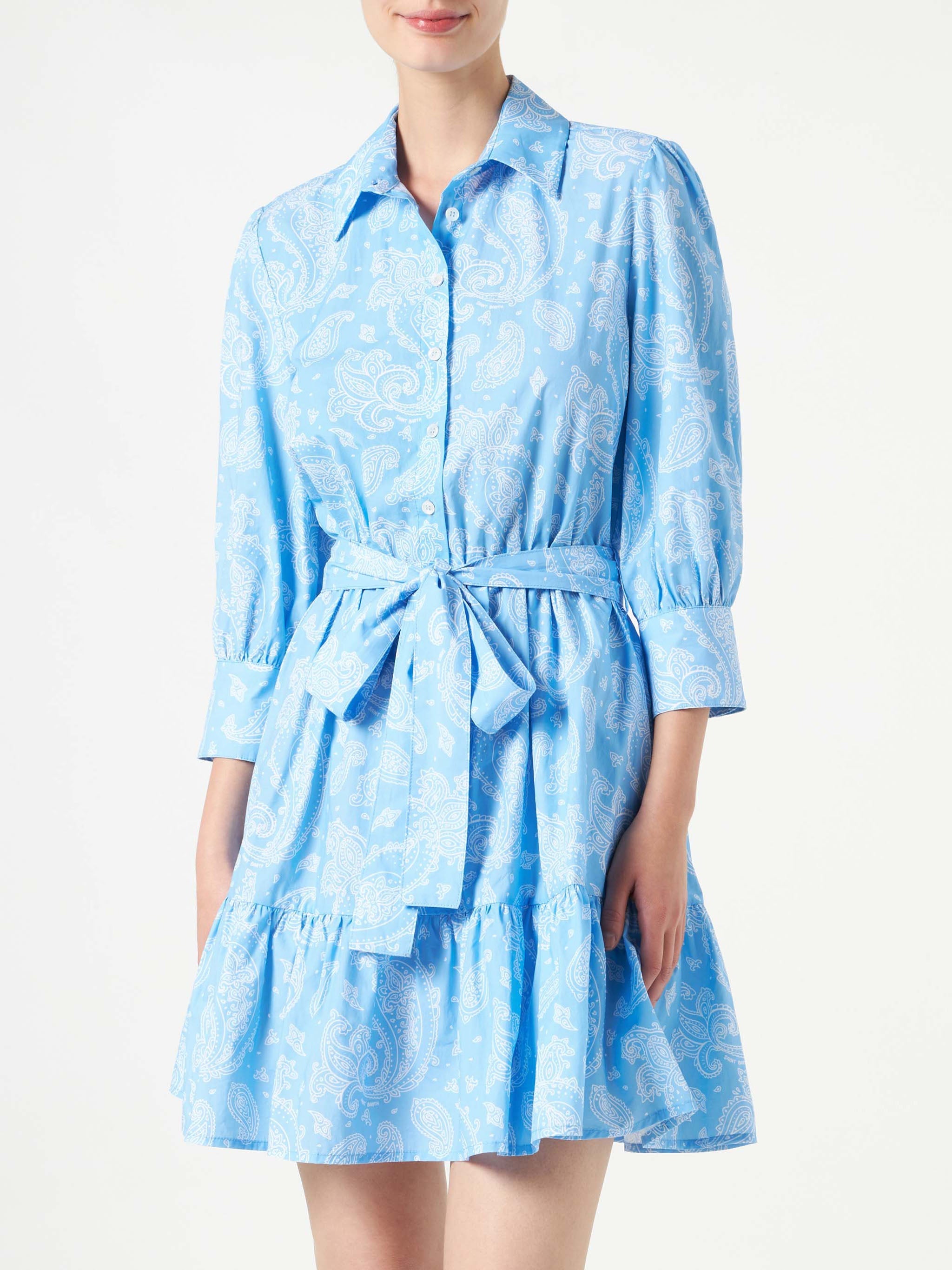 Paisley Print Cotton Short Dress Daisi Blue
