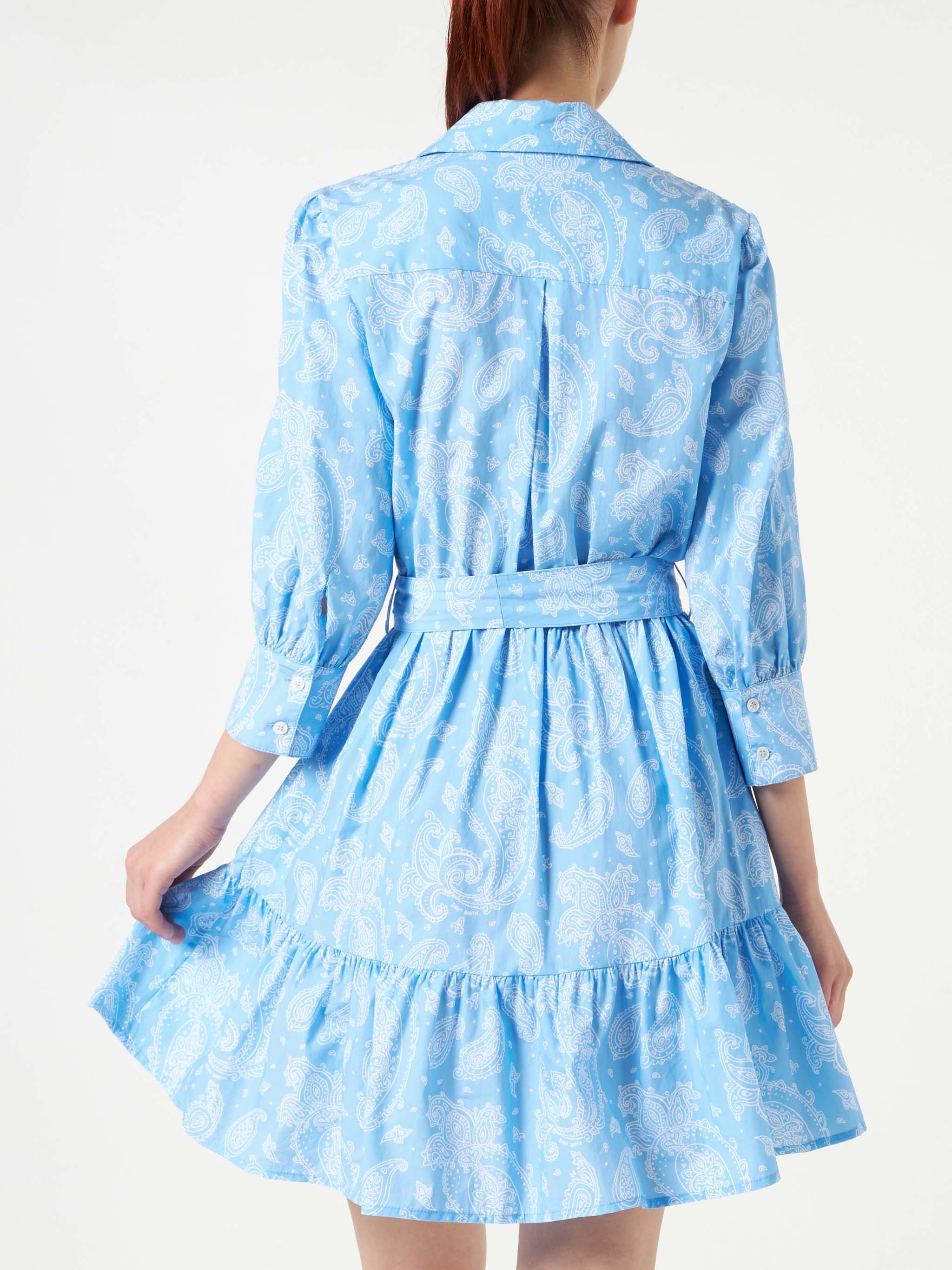 Paisley Print Cotton Short Dress Daisi Blue