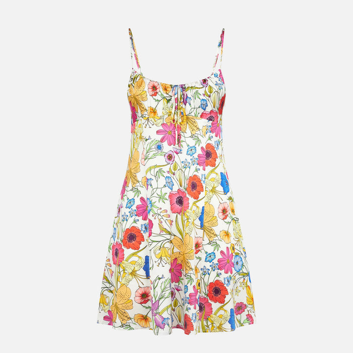 Creamy Multicolor Floral Satin Dress
