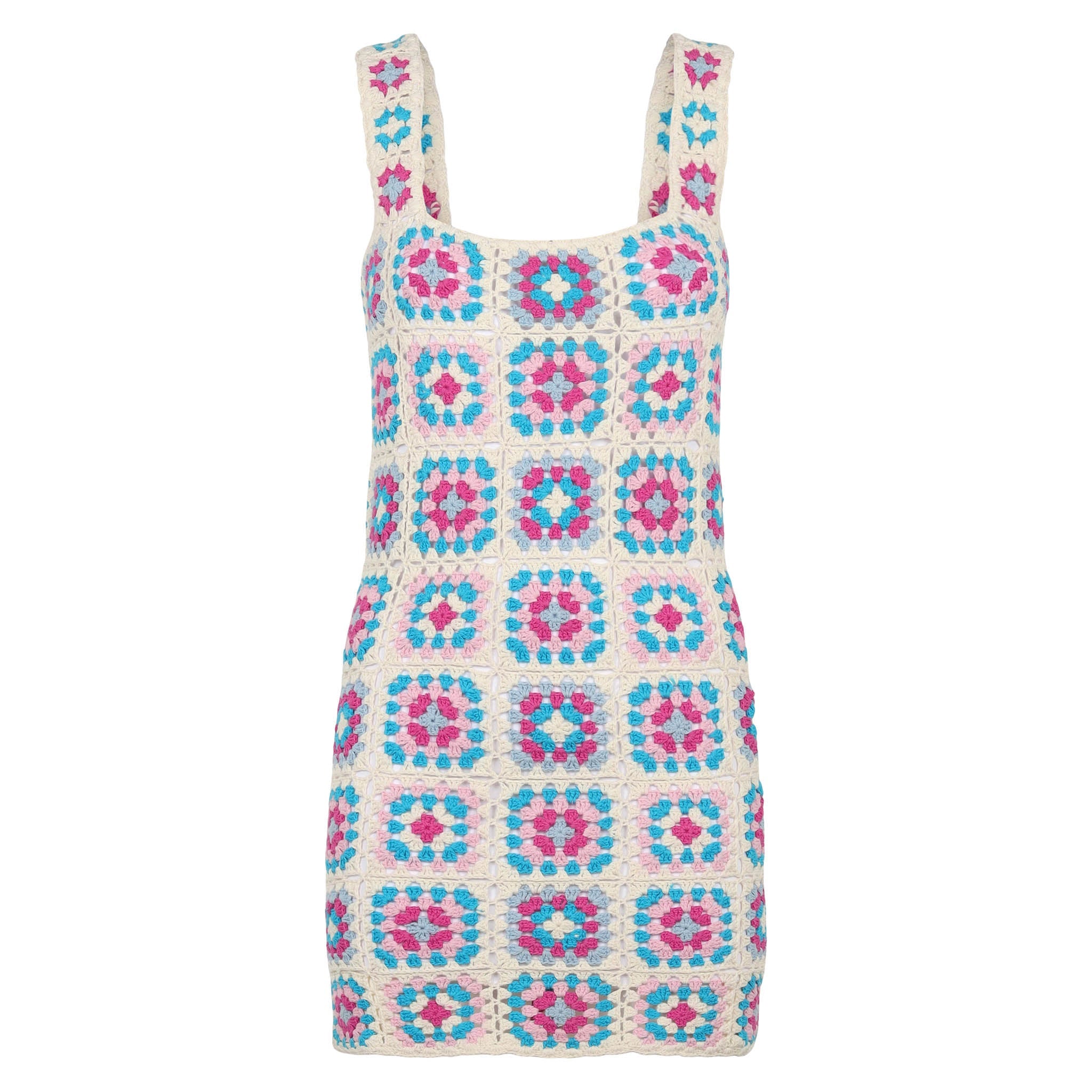 Multicolor Jaisal Crochet Cotton Dress White