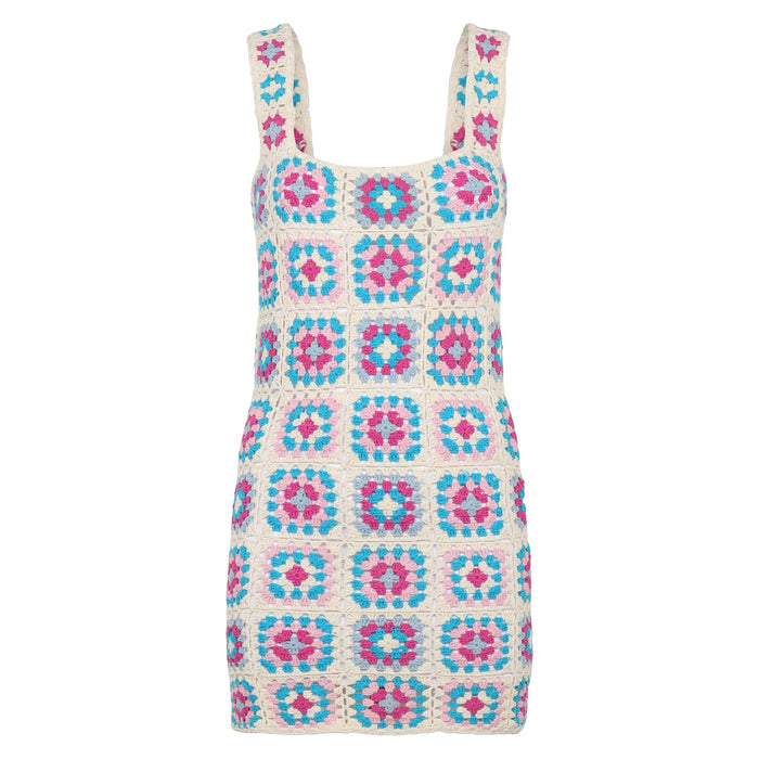 Multicolor Jaisal Crochet Cotton Dress White