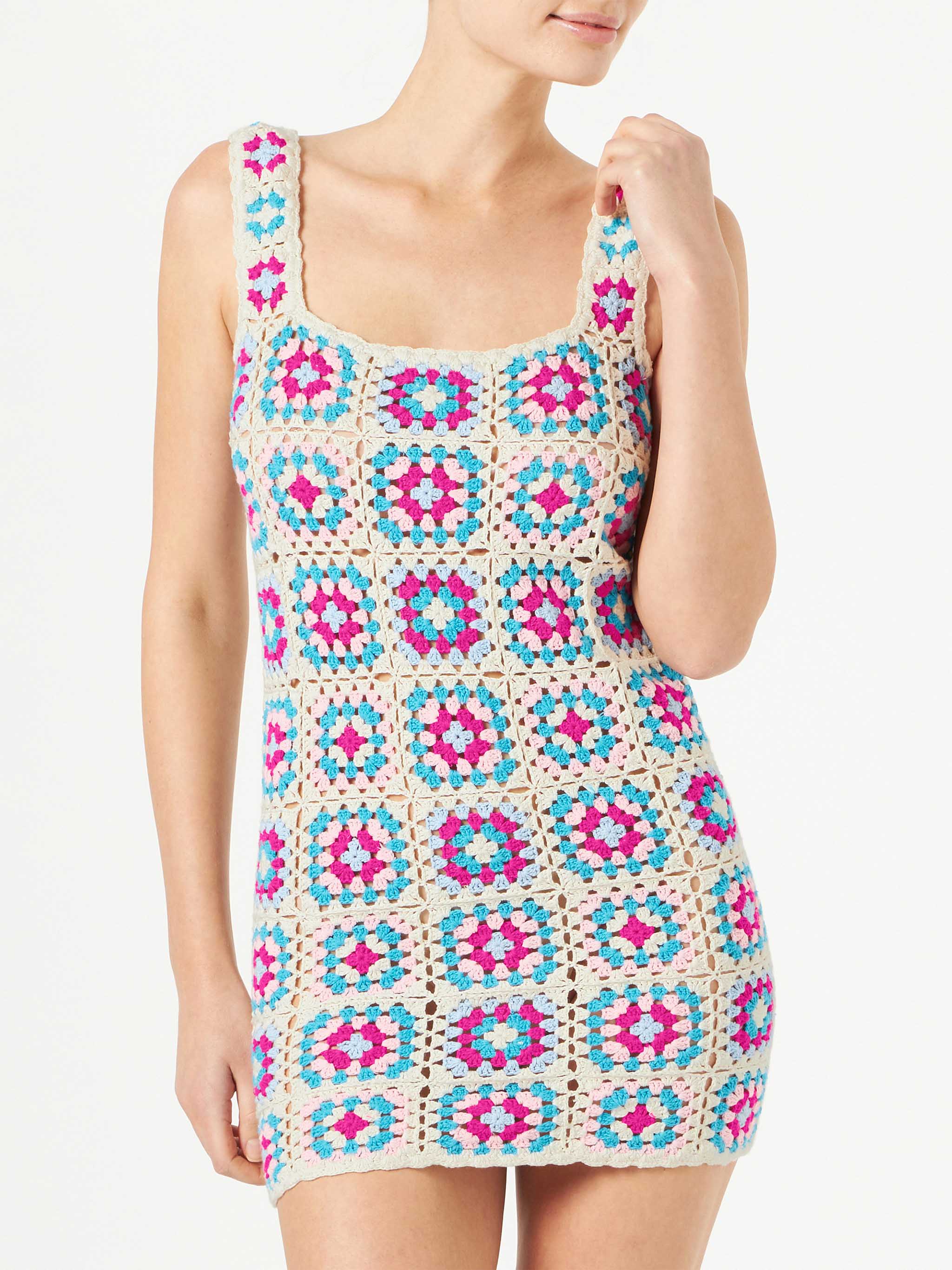 Multicolor Jaisal Crochet Cotton Dress White