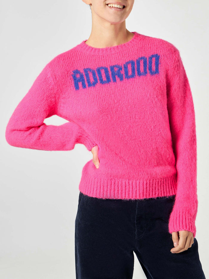 New Queen Soft Fluo Pink Brushed Sweater With Adorooo Embroidery