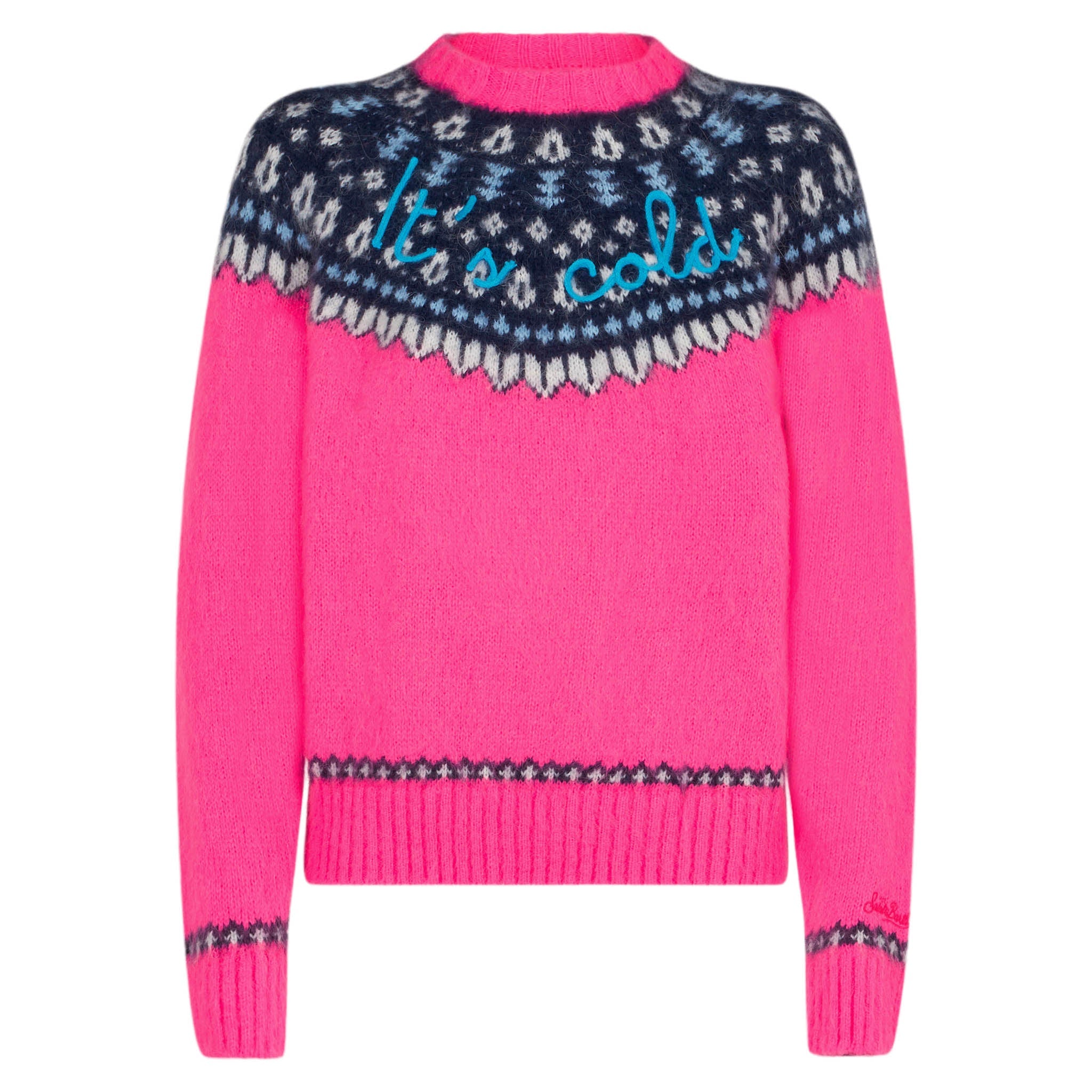 New Queen Nordic Soft Fuchsia Jacquard Sweater With Embroidery Pink