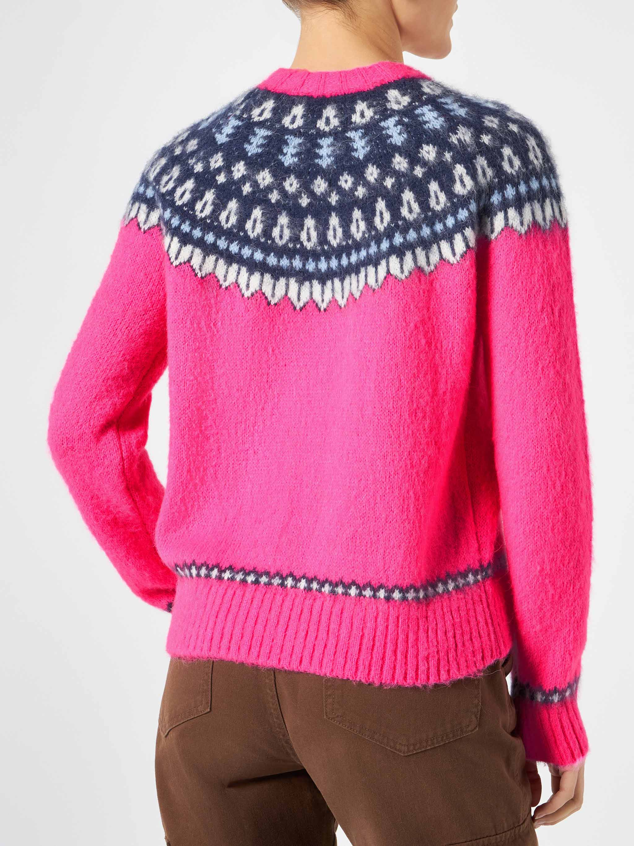 New Queen Nordic Soft Fuchsia Jacquard Sweater With Embroidery Pink