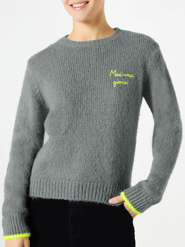 New Queen Grey Brushed Sweater With Embroidery