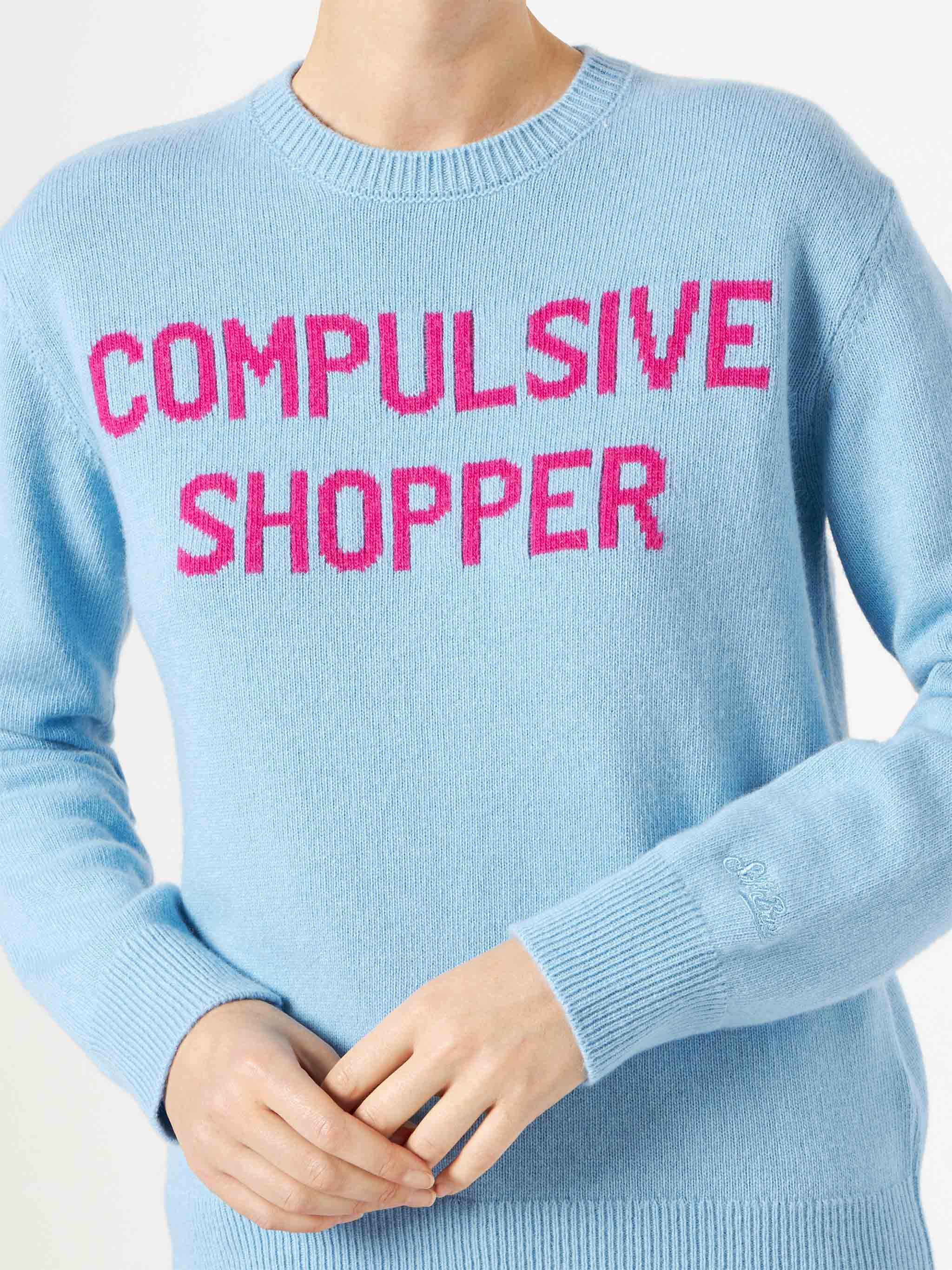New Queen Light Blue Sweater With Compulsive Shopper Jacquard Sky