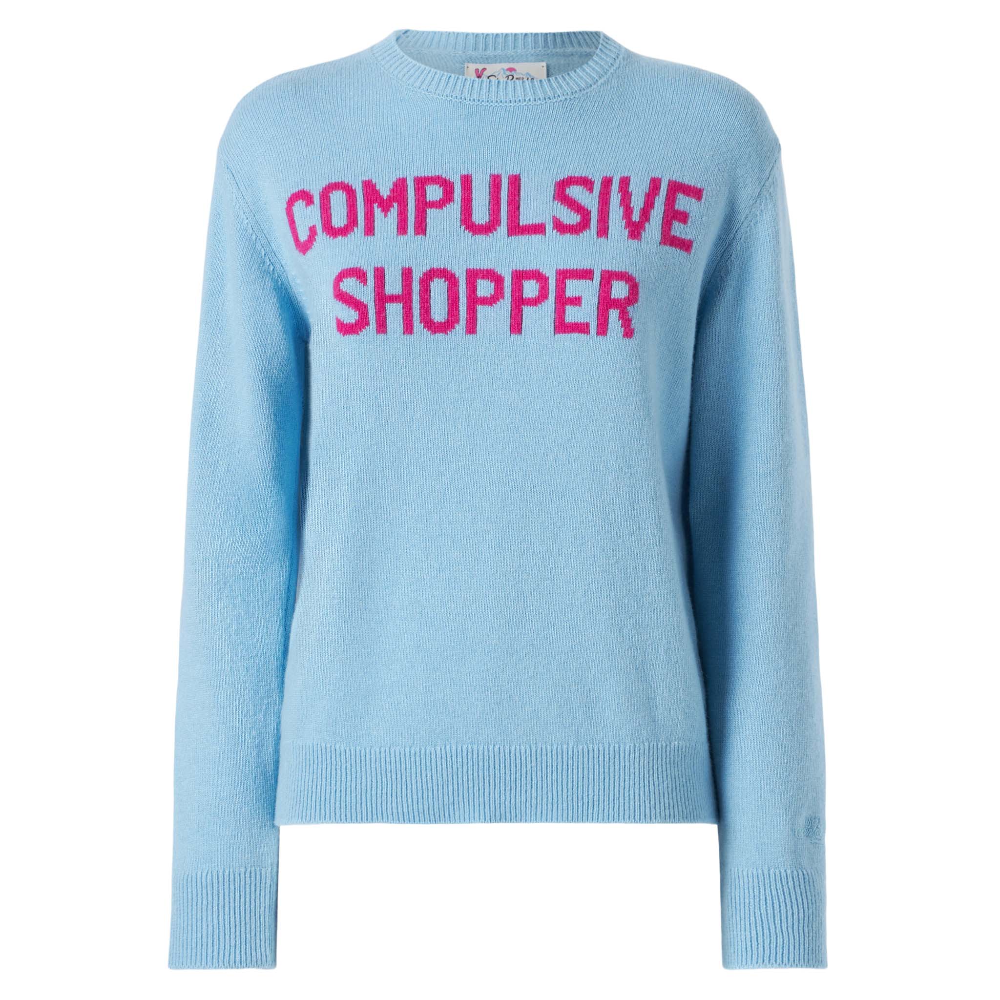 New Queen Light Blue Sweater With Compulsive Shopper Jacquard Sky