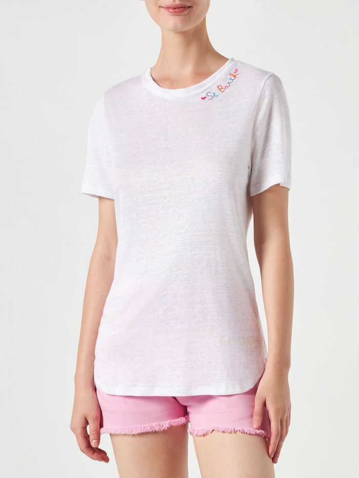 Cotton T-Shirt With Love St. Barth Embroidery White