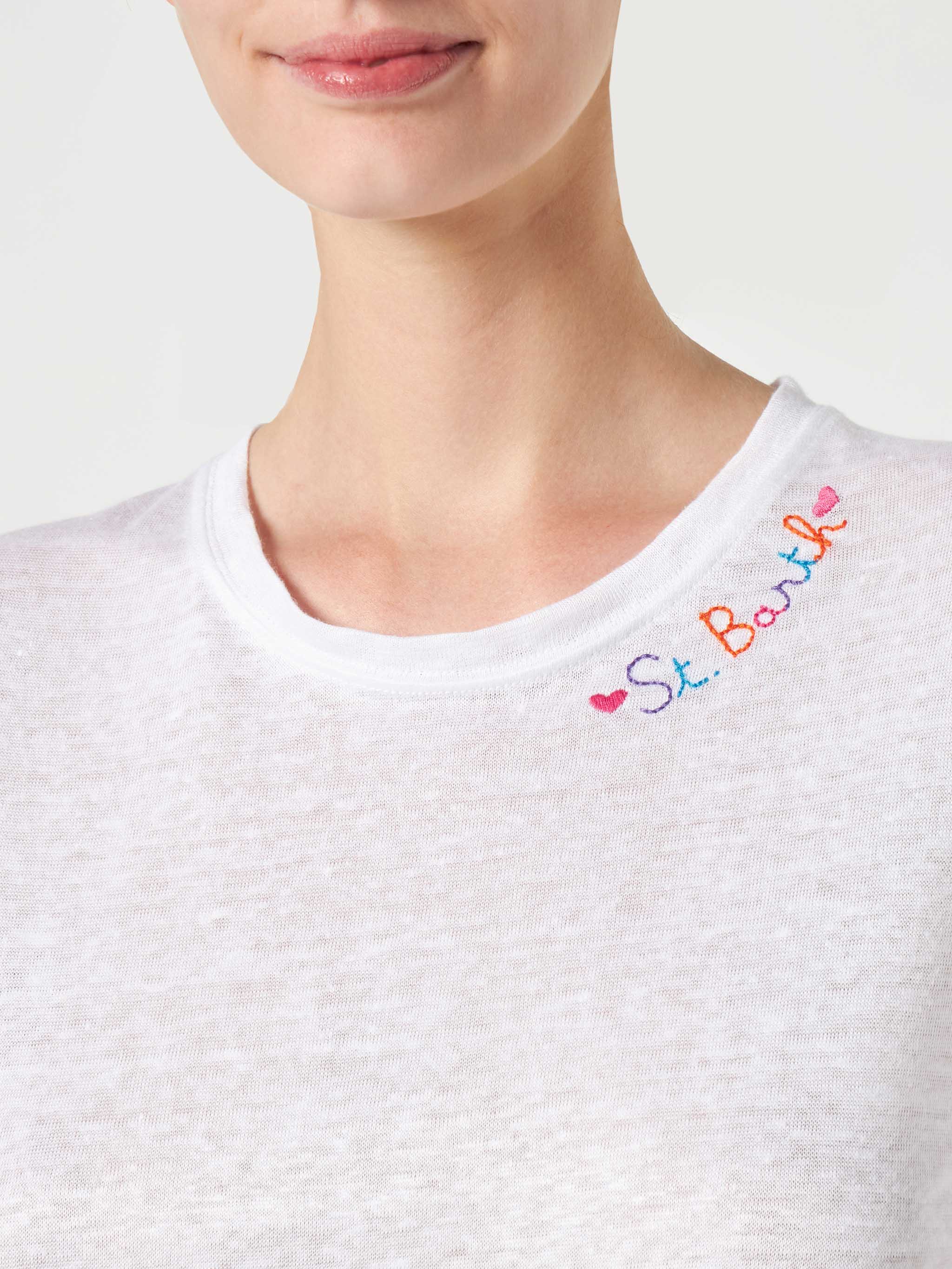 Cotton T-Shirt With Love St. Barth Embroidery White