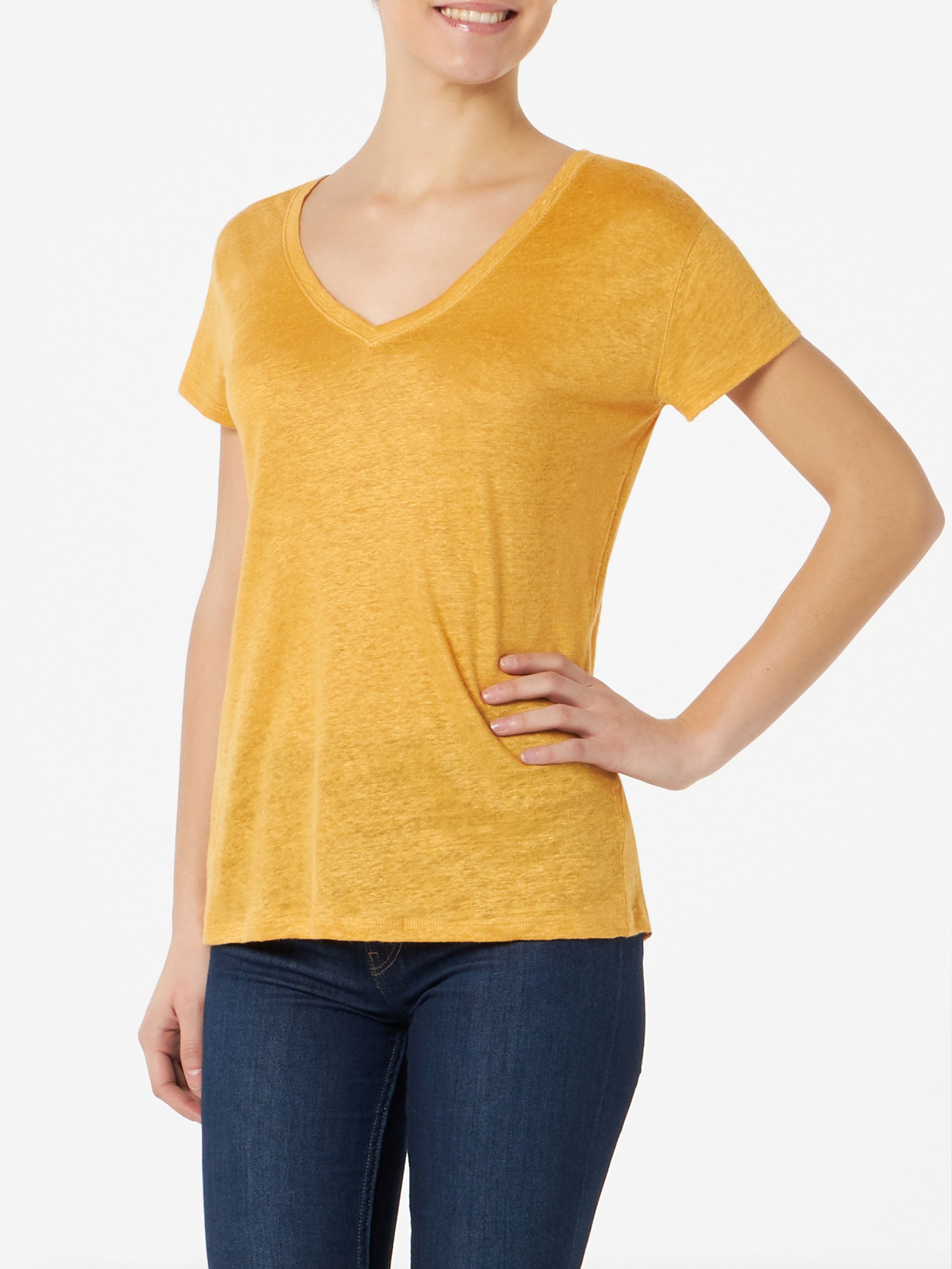 Ochre Eloise Linen T-Shirt Yellow