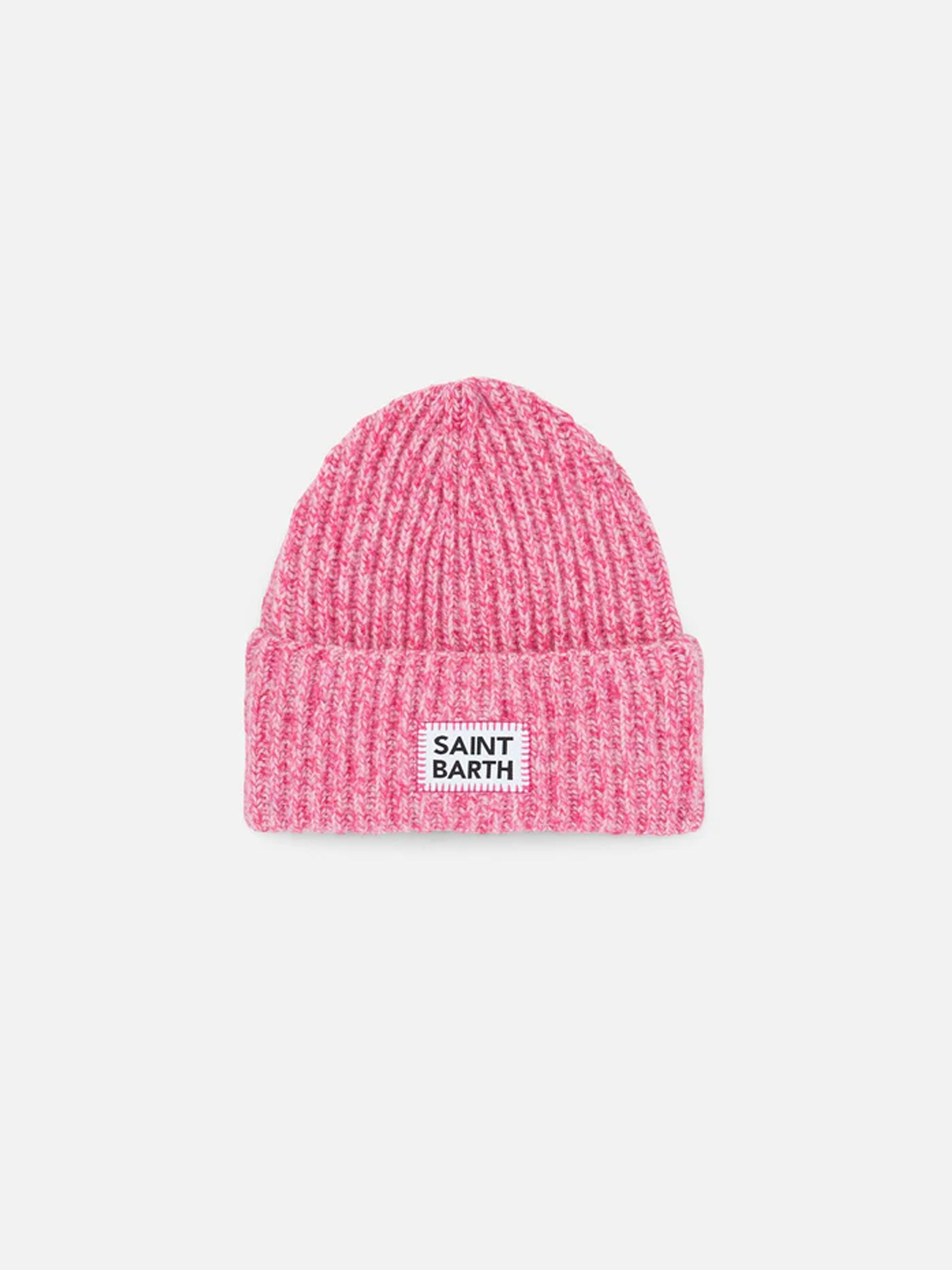 Girl Pink Mouliné Beanie With Saint Barth Embroidery Hat