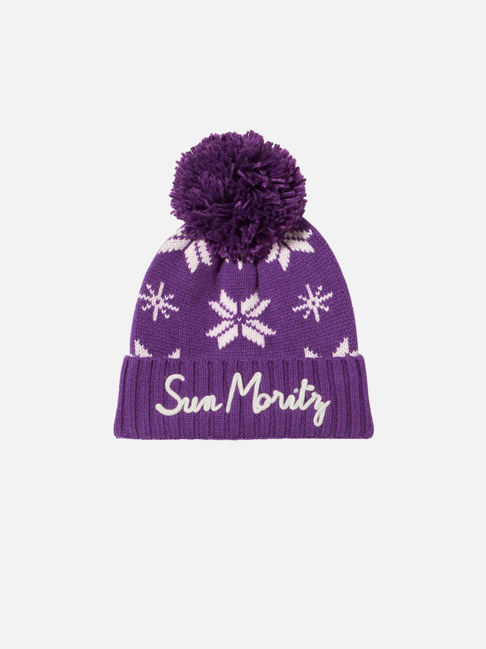Holden Purple Knit Beanie With Norwegian Pattern Hat