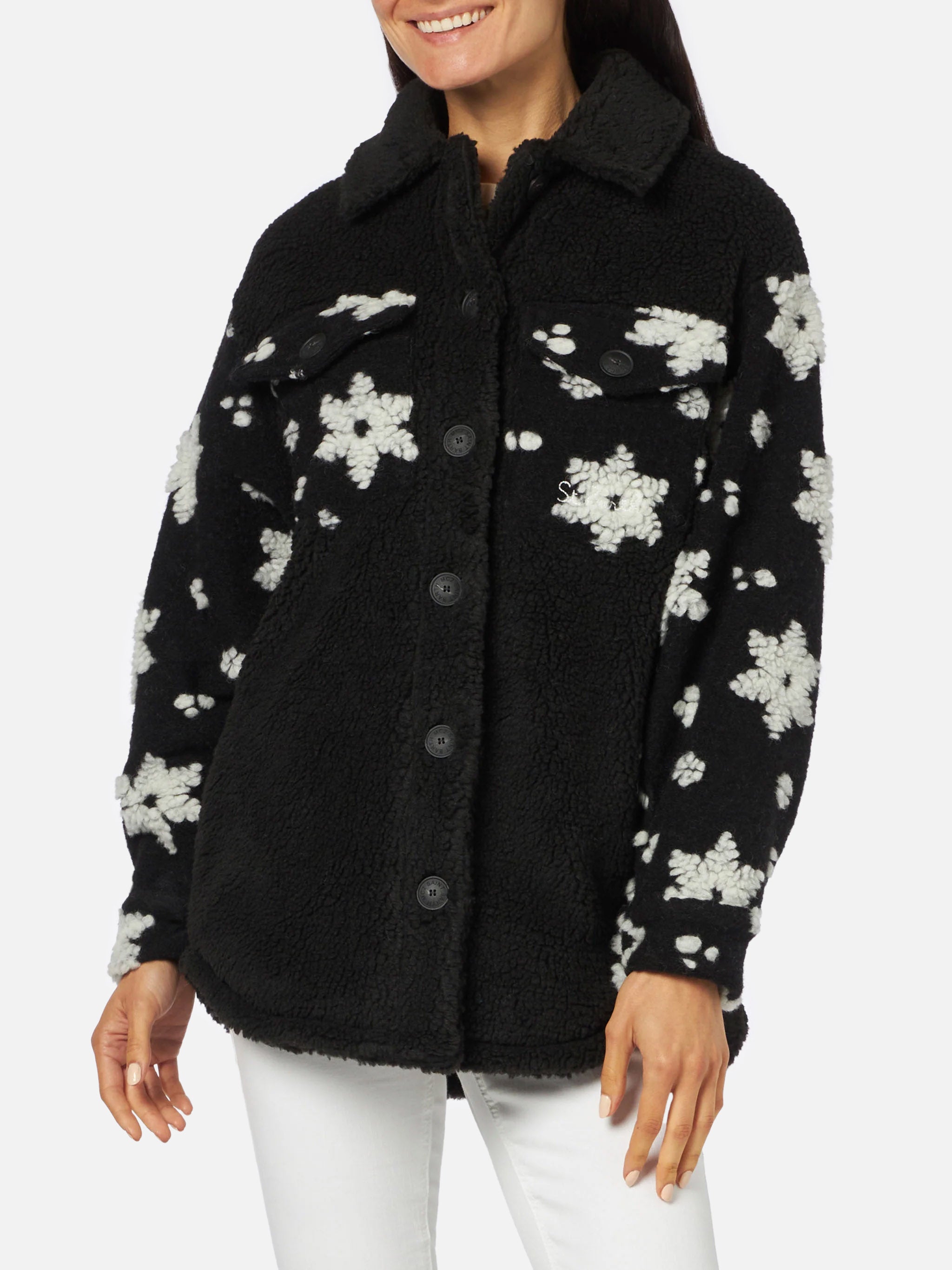 Black Sherpa Elys Jacket With Snowflake Pattern