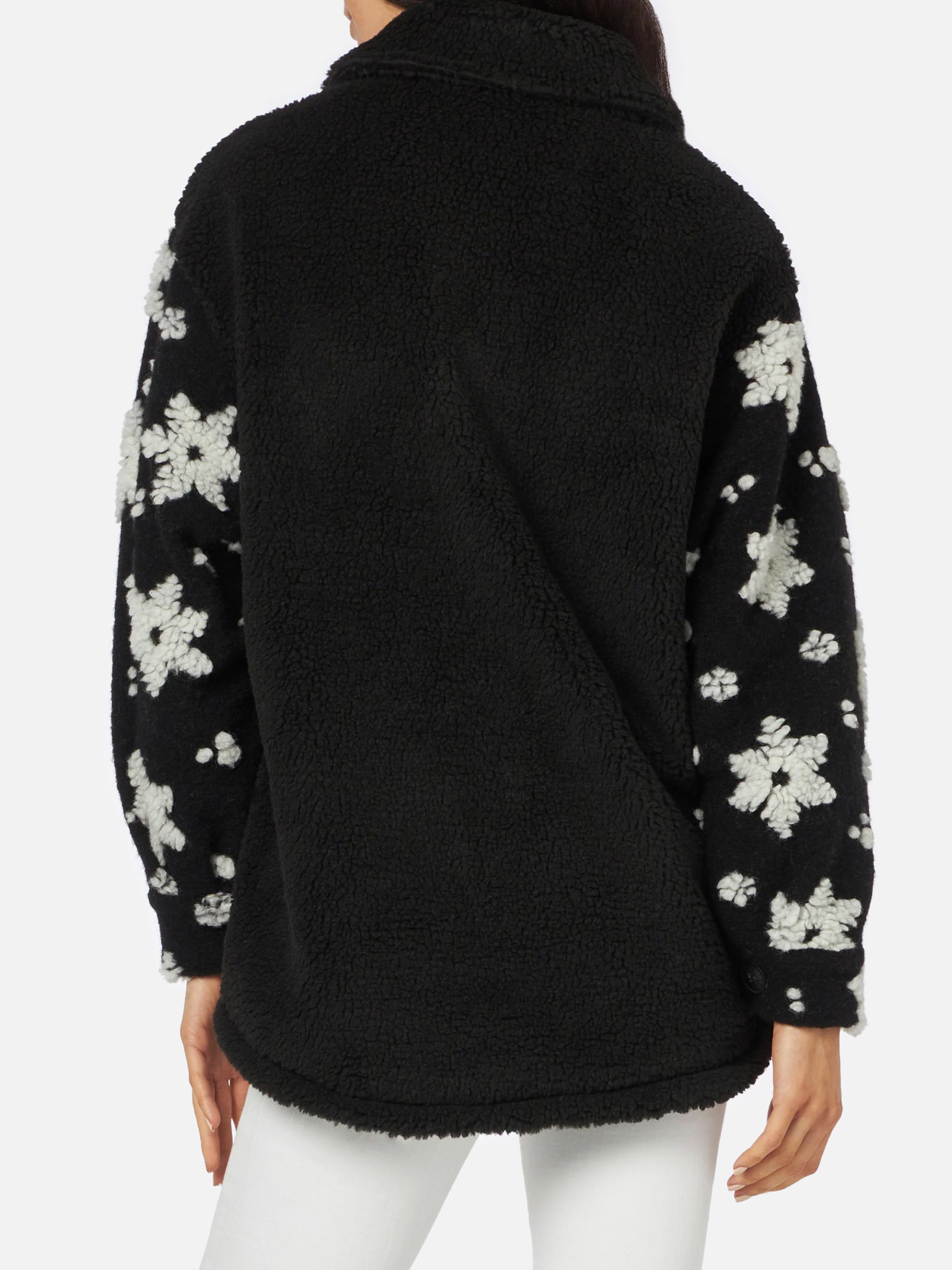 Black Sherpa Elys Jacket With Snowflake Pattern