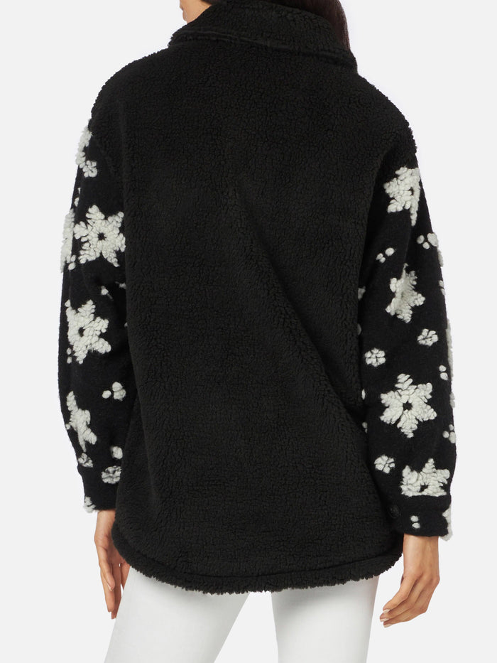 Black Sherpa Elys Jacket With Snowflake Pattern