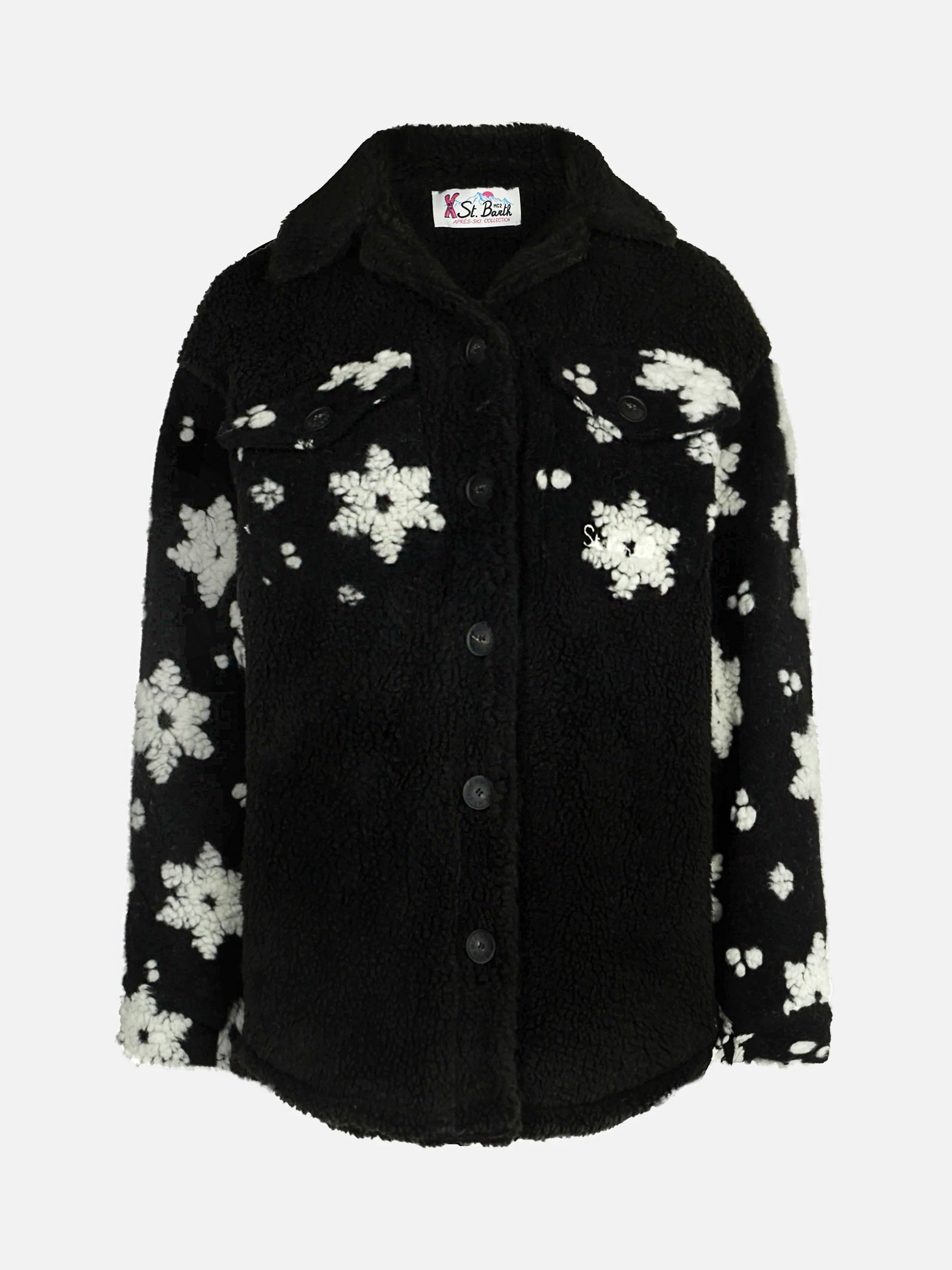 Black Sherpa Elys Jacket With Snowflake Pattern