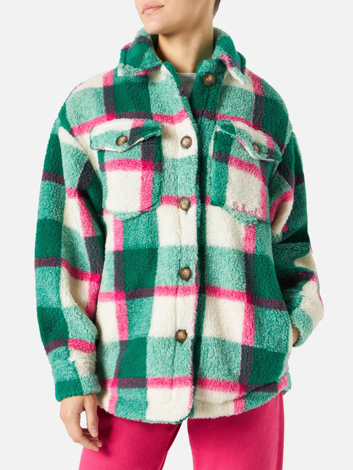 Elys Sherpa Overshirt Jacket With Tartan Pattern