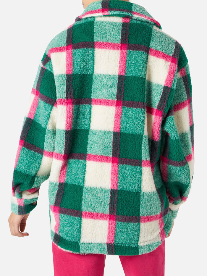 Elys Sherpa Overshirt Jacket With Tartan Pattern