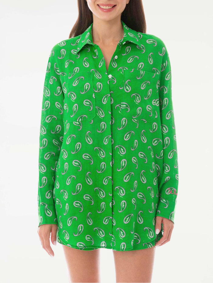 Green Paisley Linen Shirt