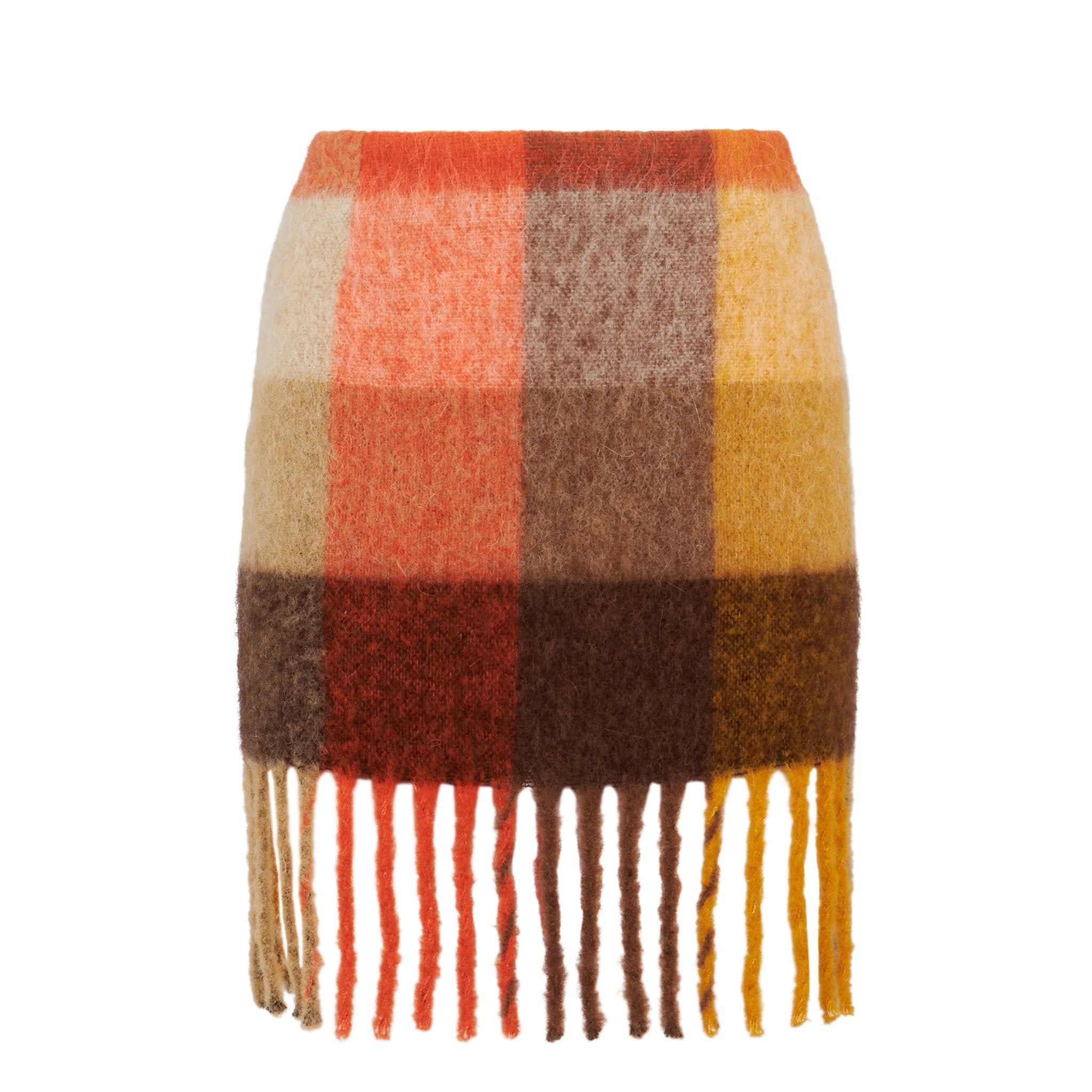 Katrine Check Skirt With Fringes Brown