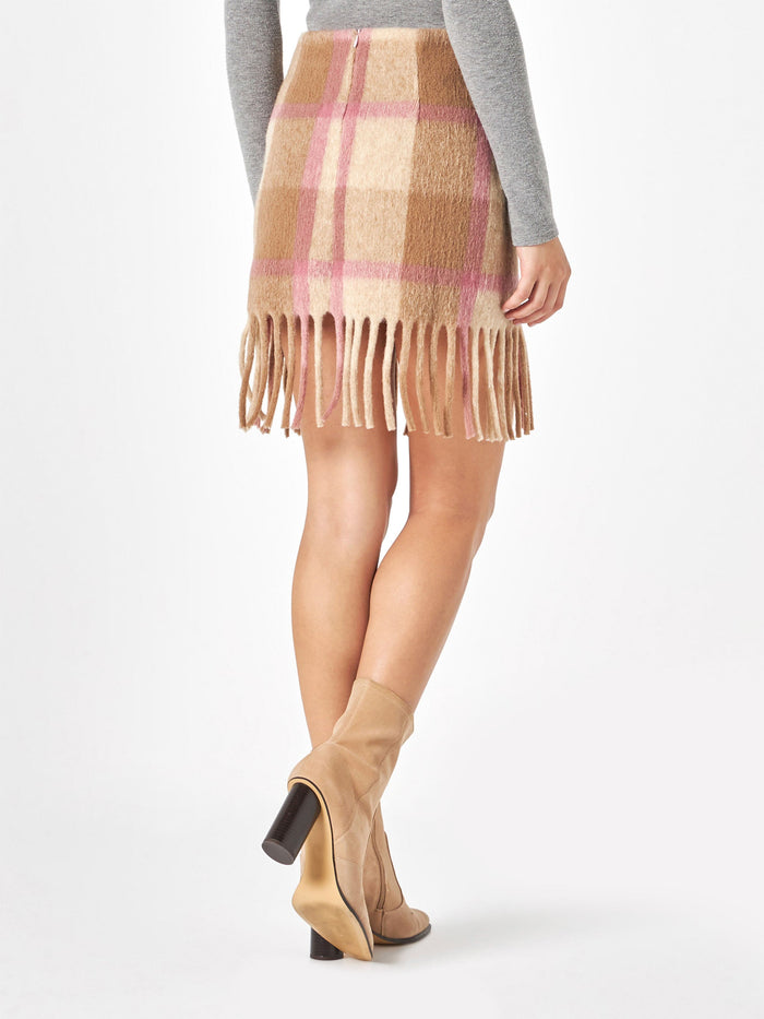 Katrine Beige And Pink Tartan Knitted Skirt White