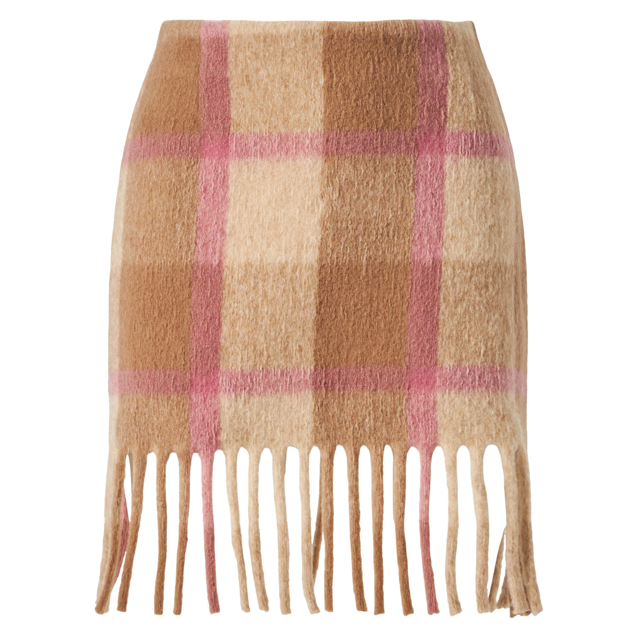 Katrine Beige And Pink Tartan Knitted Skirt White