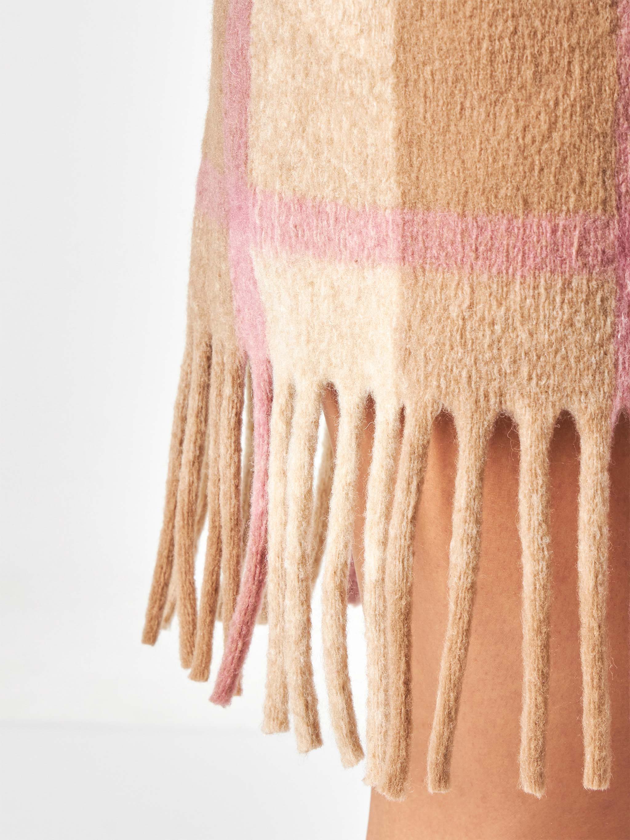 Katrine Beige And Pink Tartan Knitted Skirt White