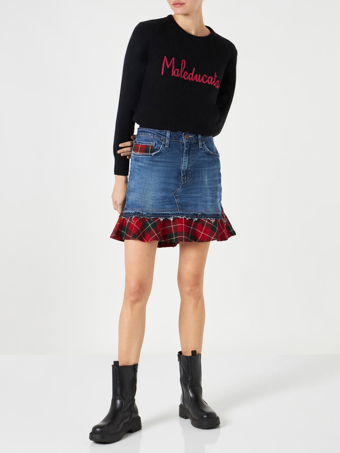 Chelsy Denim Skirt With Tartan Details