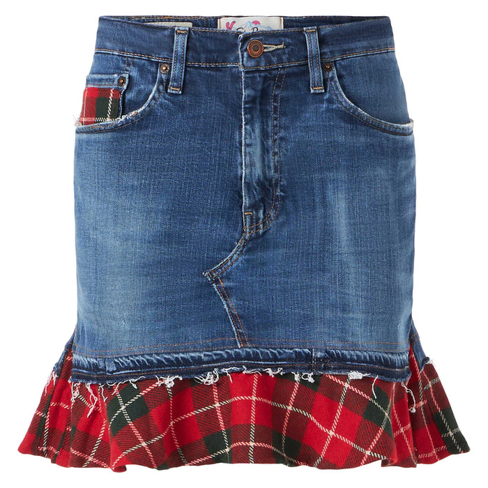 Chelsy Denim Skirt With Tartan Details