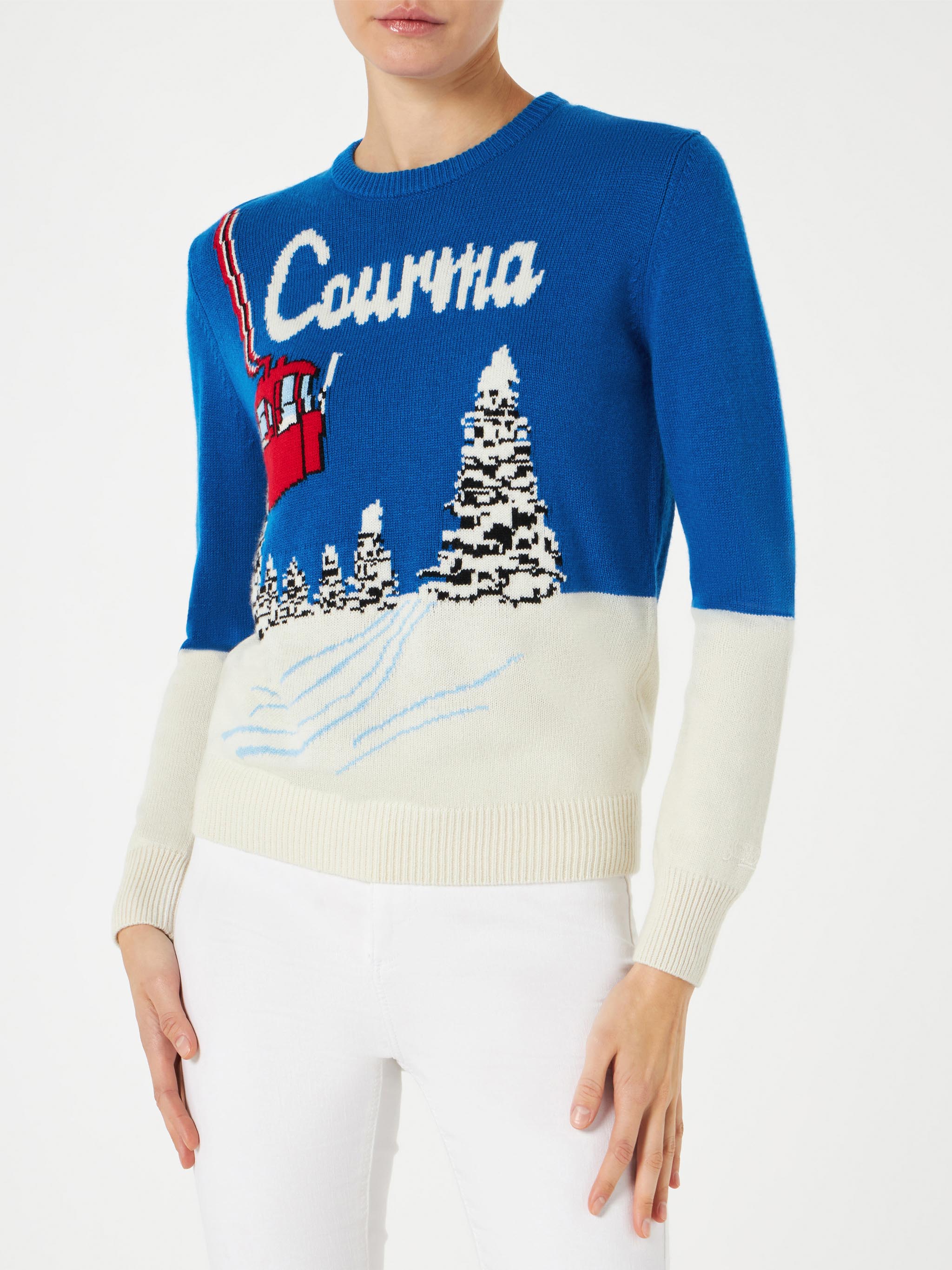 New Queen Sweater With Courma Postcard Jacquard Blue