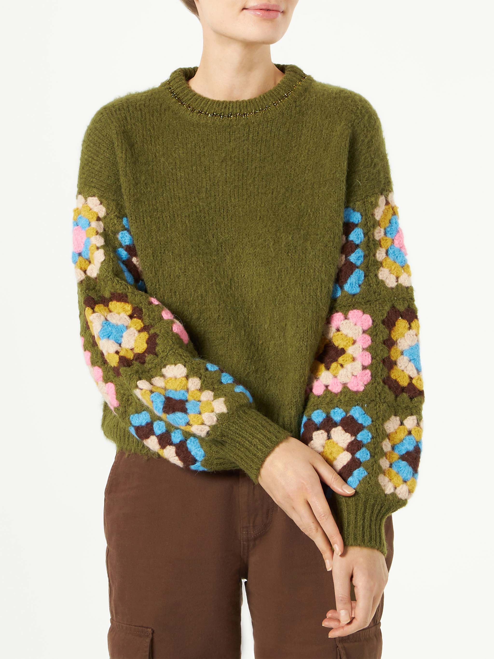 Danya Soft Crochet Green Sweater With Sleeves