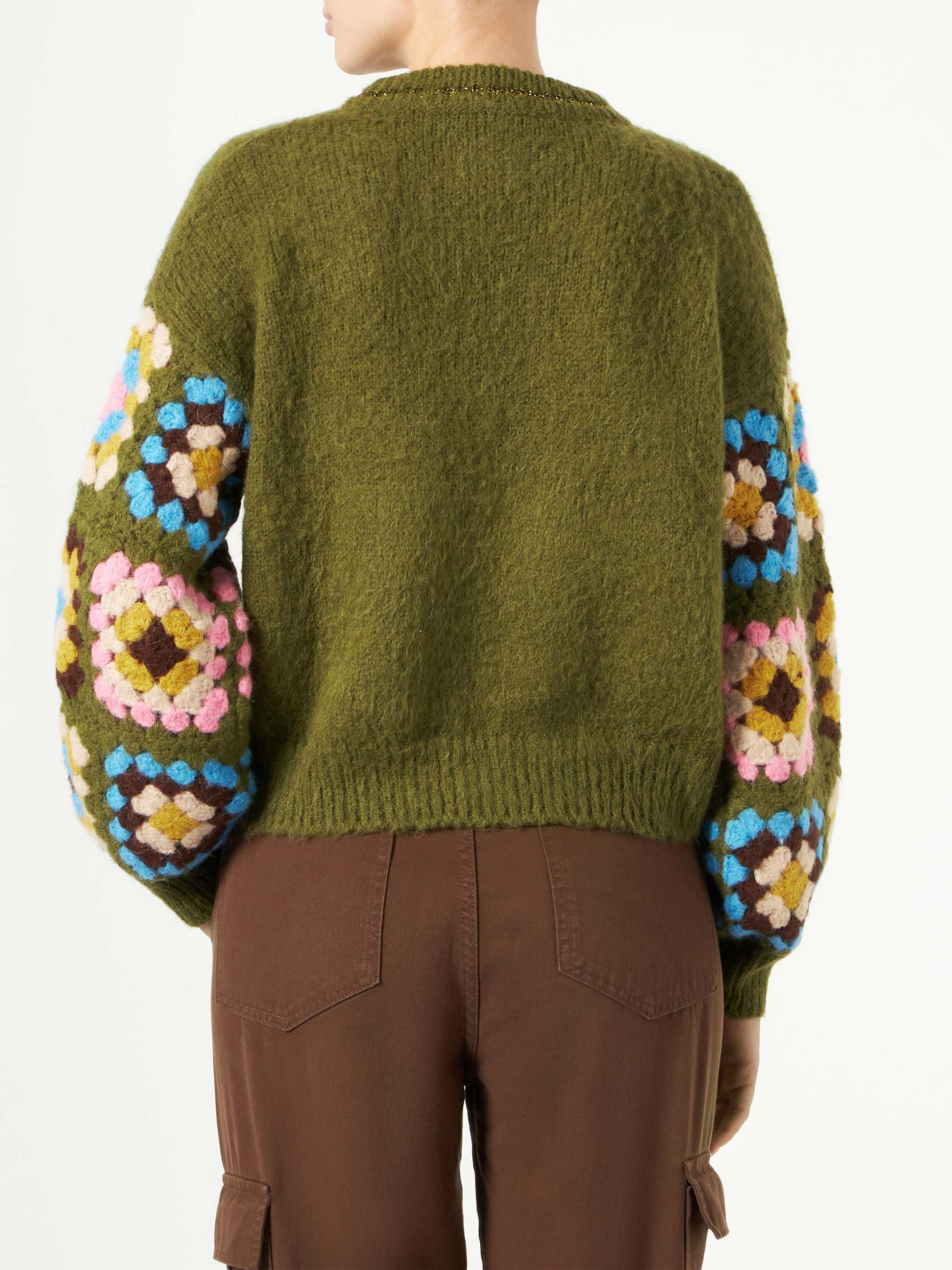 Danya Soft Crochet Green Sweater With Sleeves