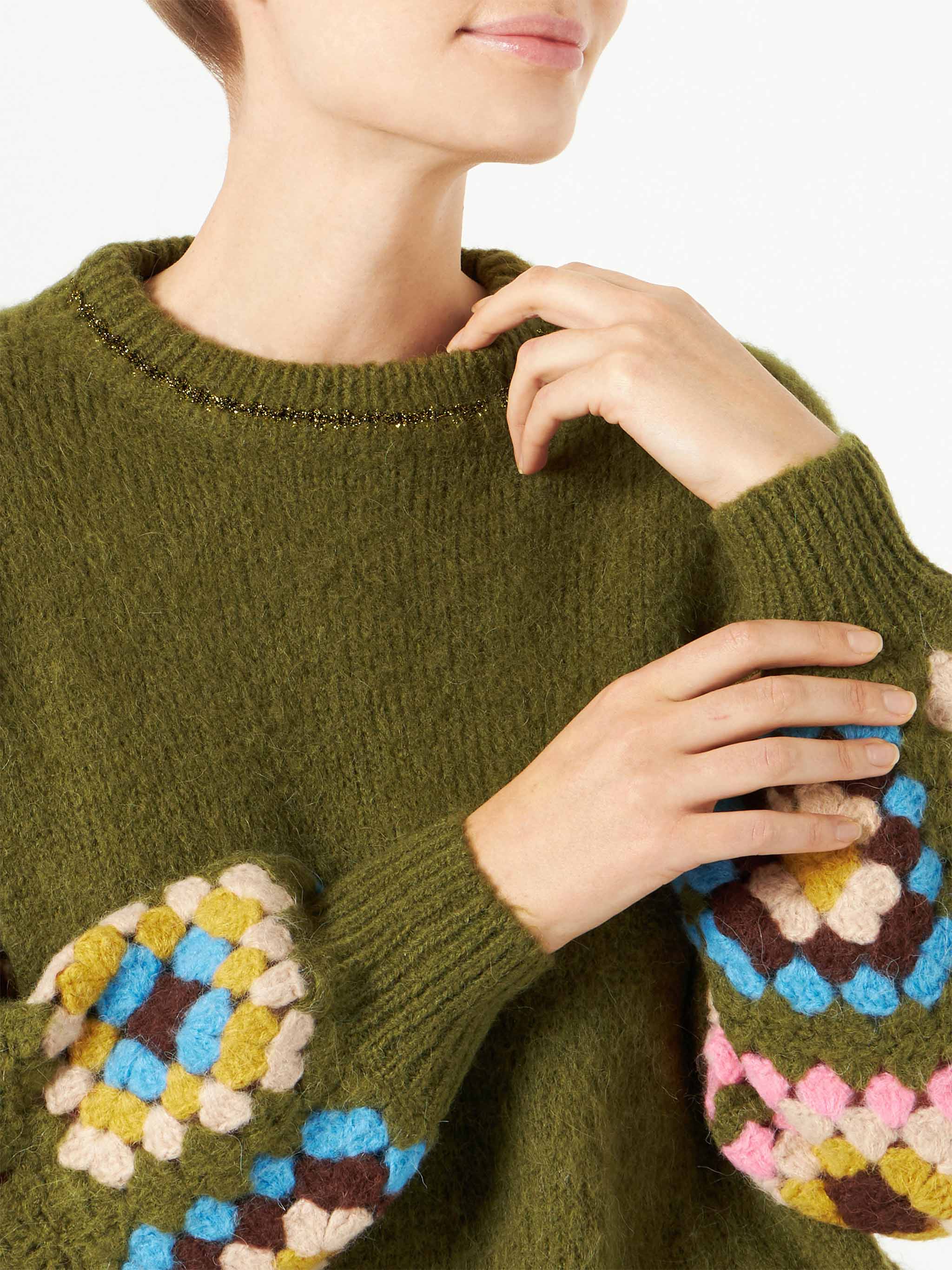 Danya Soft Crochet Green Sweater With Sleeves