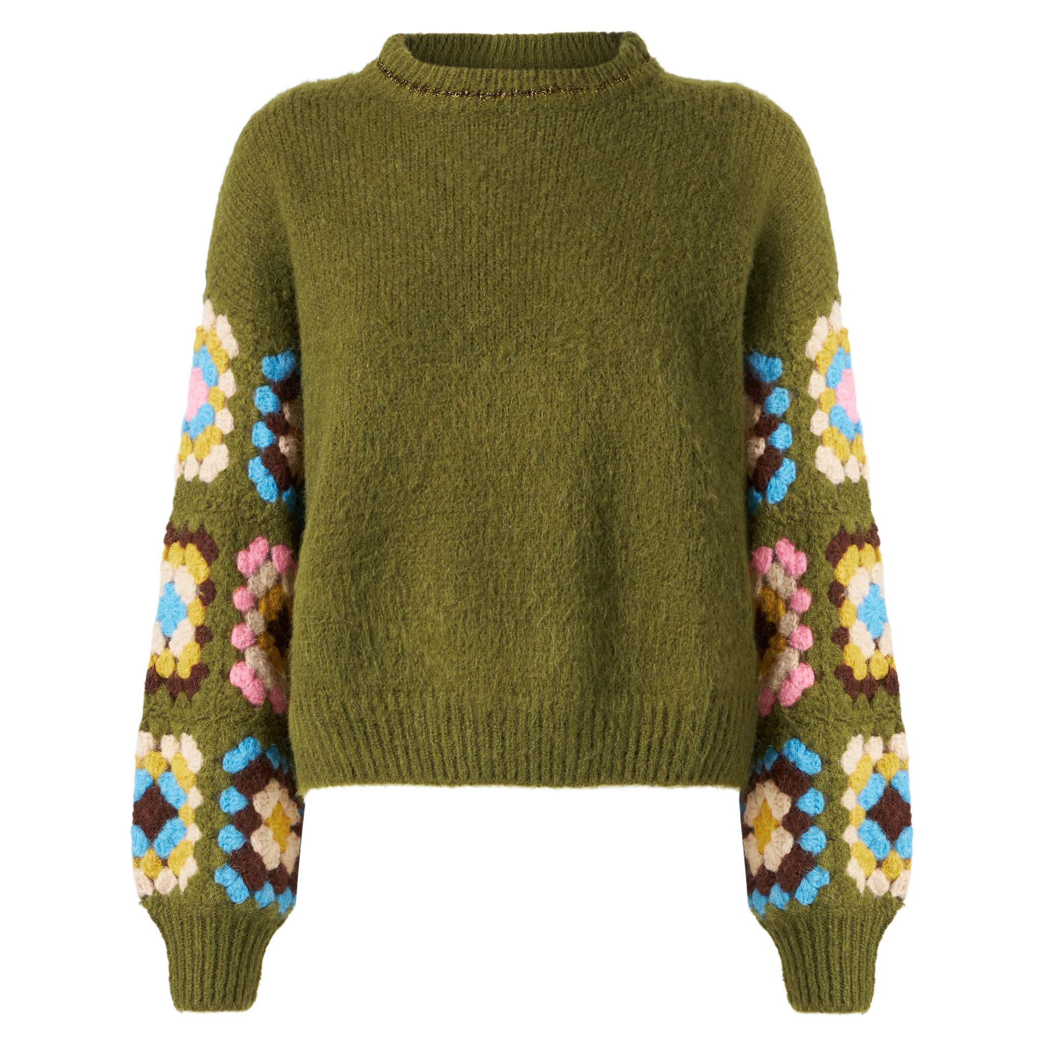 Danya Soft Crochet Green Sweater With Sleeves