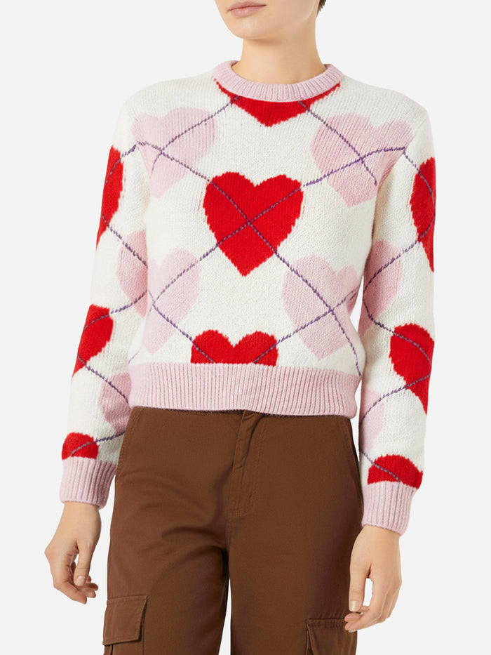 New Queen Crop Soft Argyle Heart Sweater