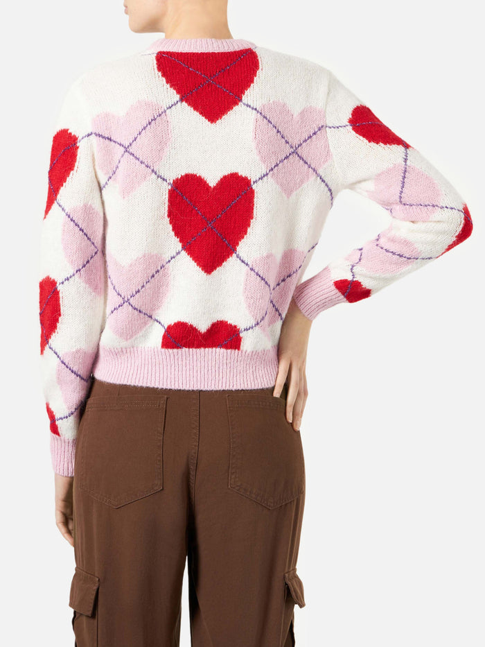 New Queen Crop Soft Argyle Heart Sweater