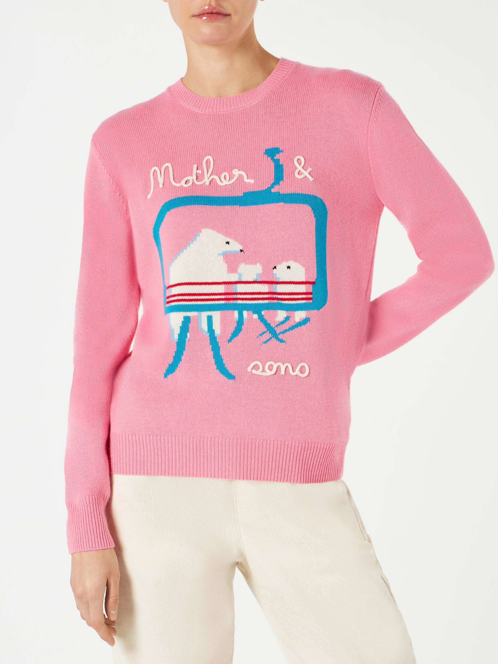 New Queen Sweater With Bears Embroidery And Mother & Sons Lettering Pink