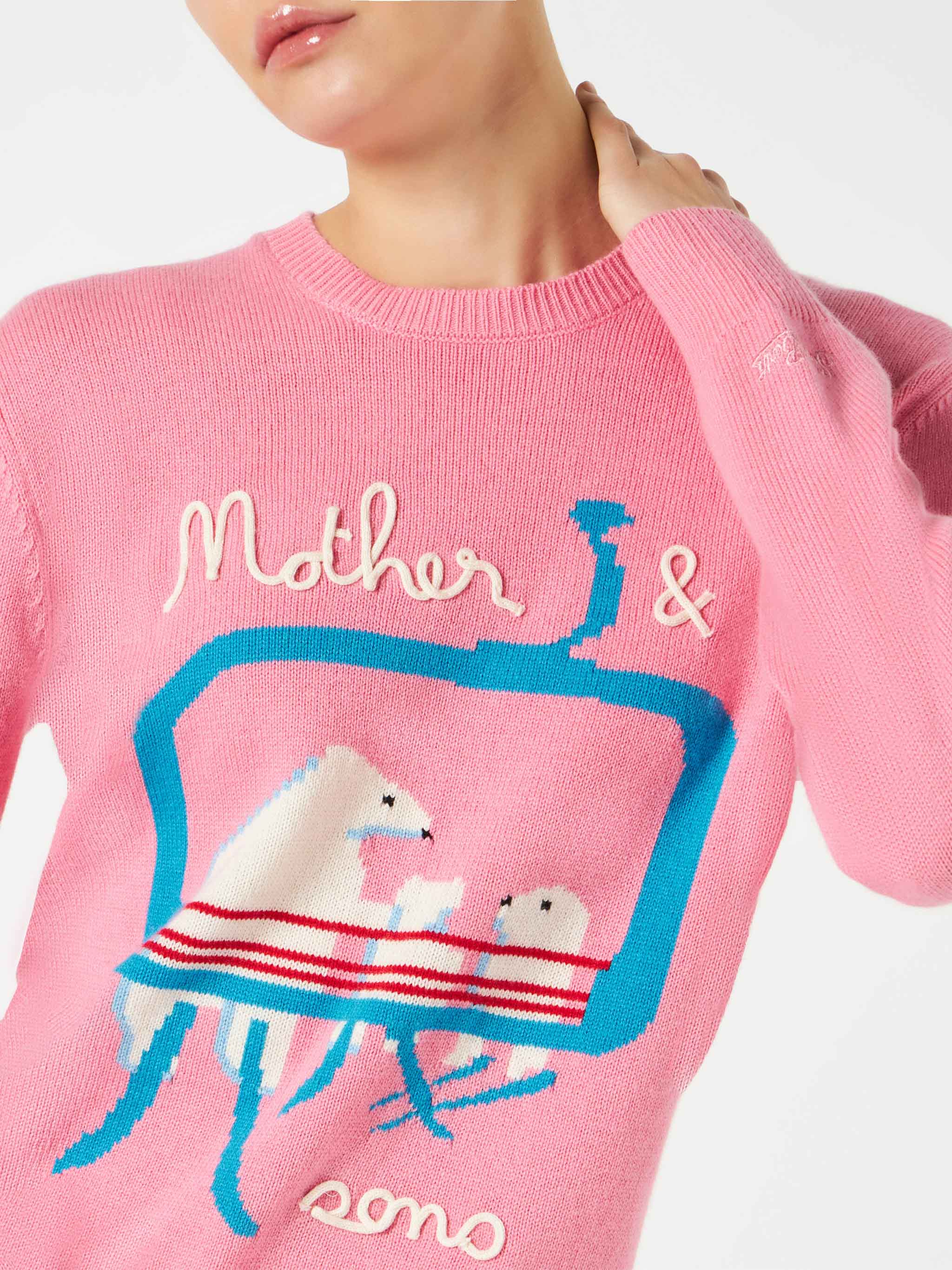 New Queen Sweater With Bears Embroidery And Mother & Sons Lettering Pink