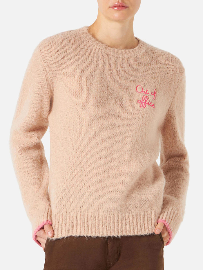 New Queen Soft Beige Sweater With Out Of Office Embroidery
