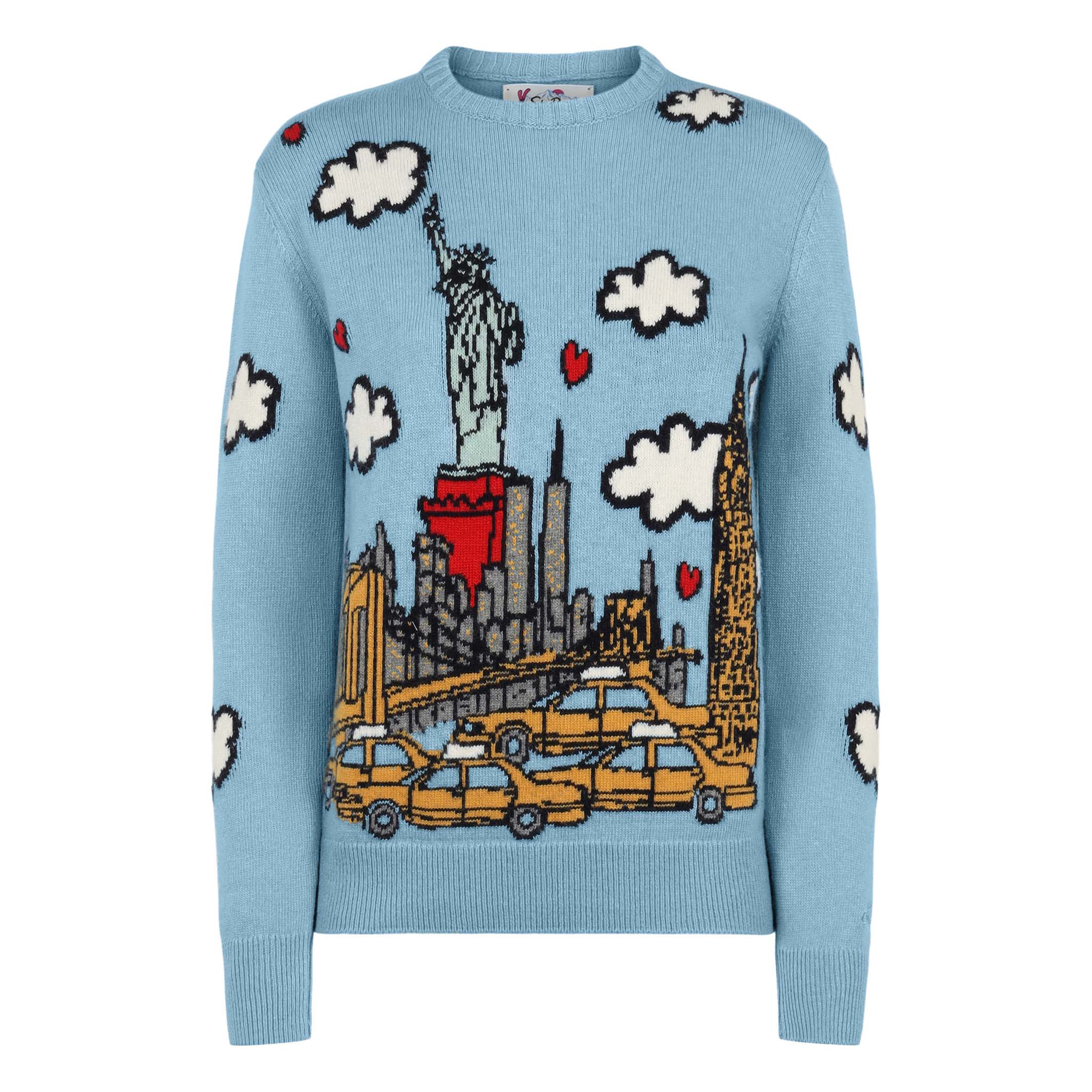 Light Blue New Queen Sweater With York Print Sky