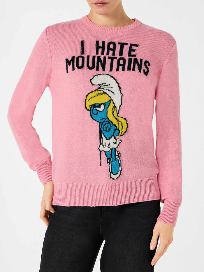 Queen Pink Sweater With Angry Smurfette Print And I Hate Mountains Embroidery | Special Edition