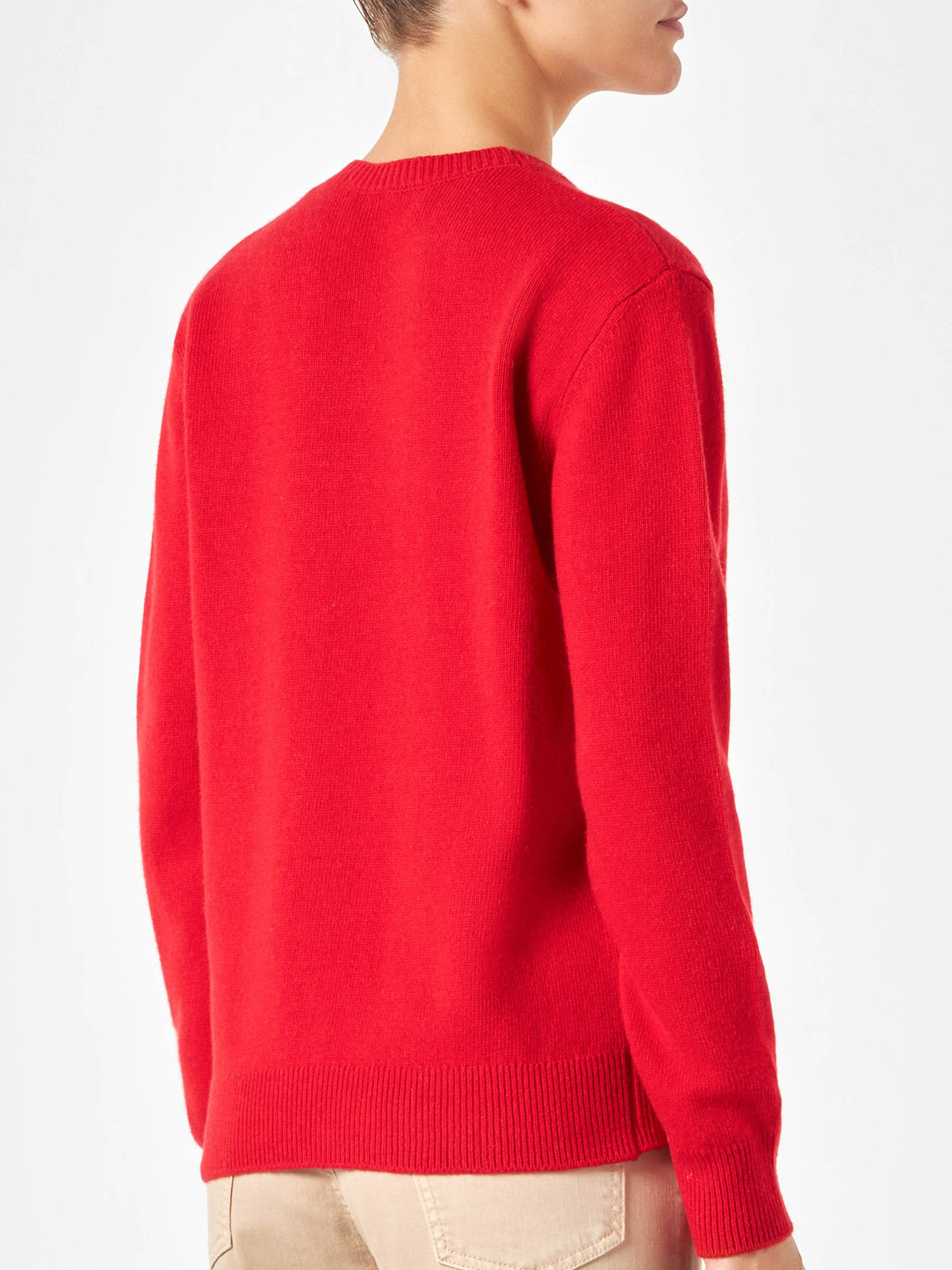 Blended Cashmere Crewneck With Material Girl Embroidery Red