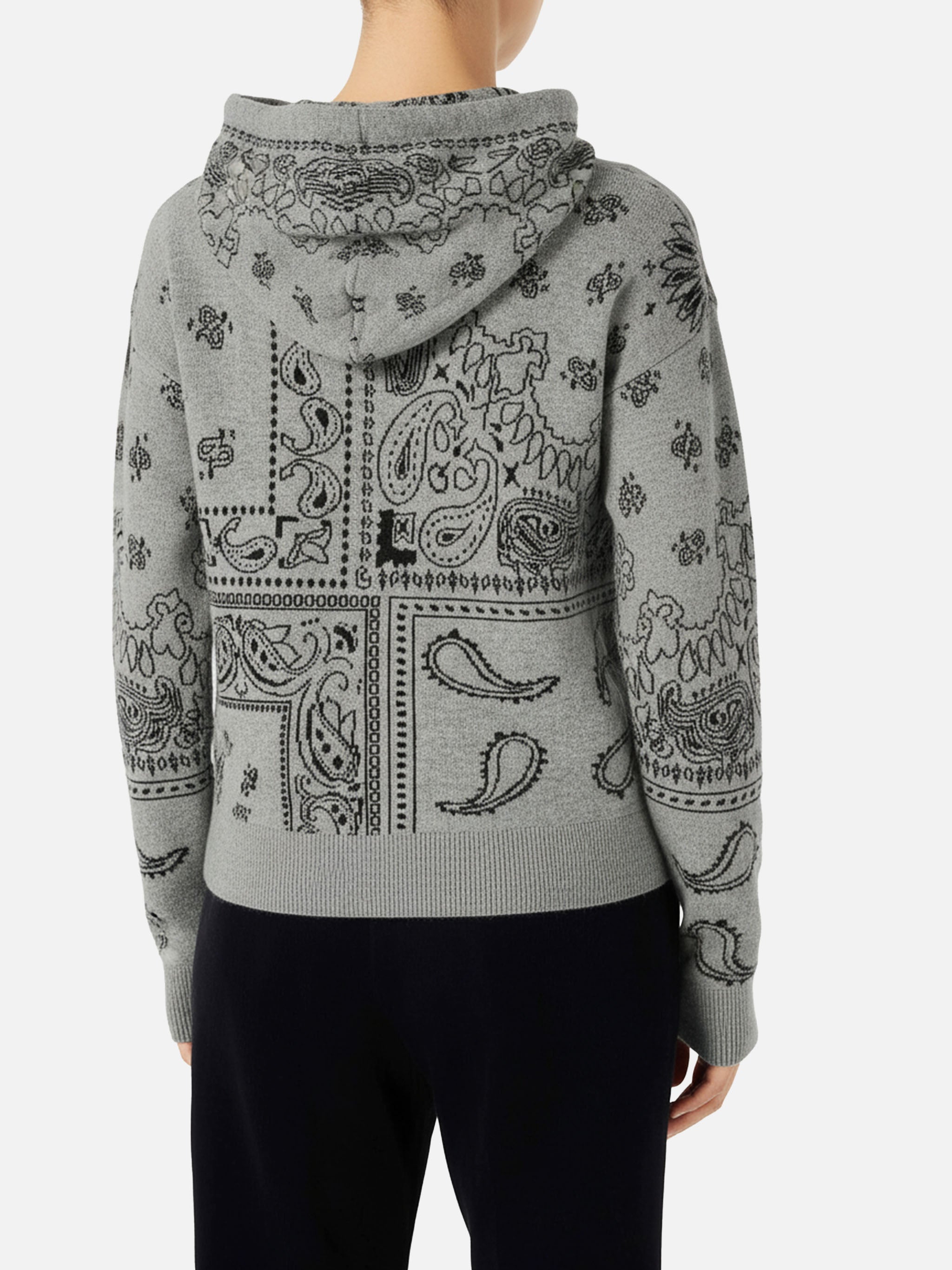 Grey Meg Cropped Hoodie Blended Cashmere With Bandana Print Knitwear