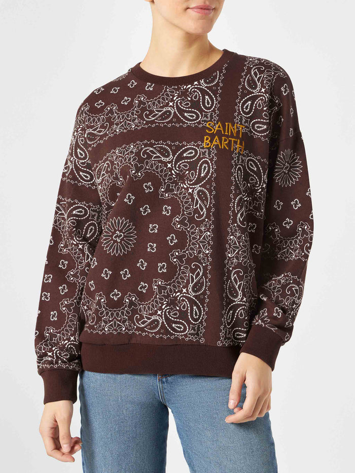 Brown Stardust Cotton Sweatshirt With Bandana Print