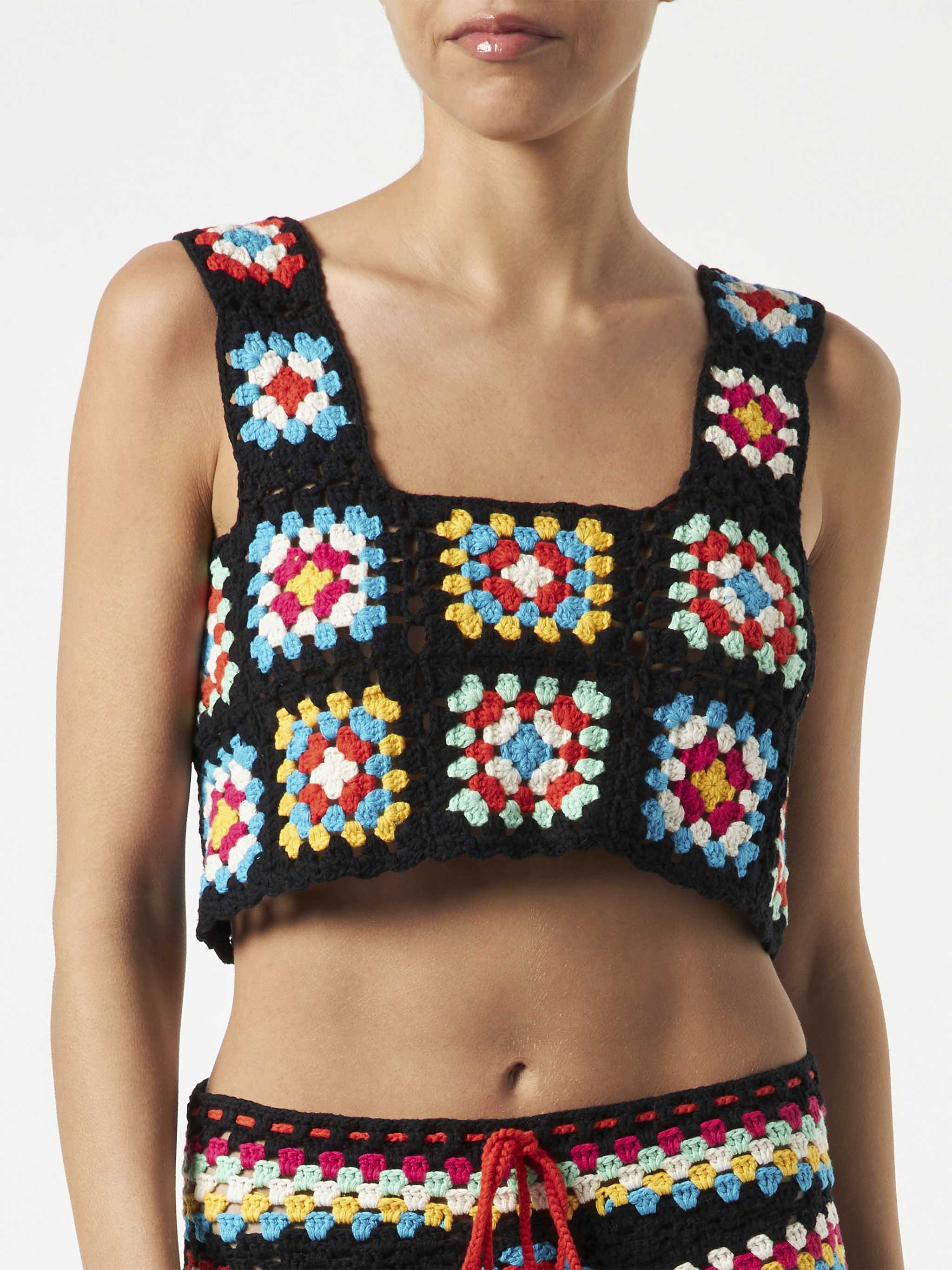 Multicolor Crochet Halima Top On Black Base Top_apparel