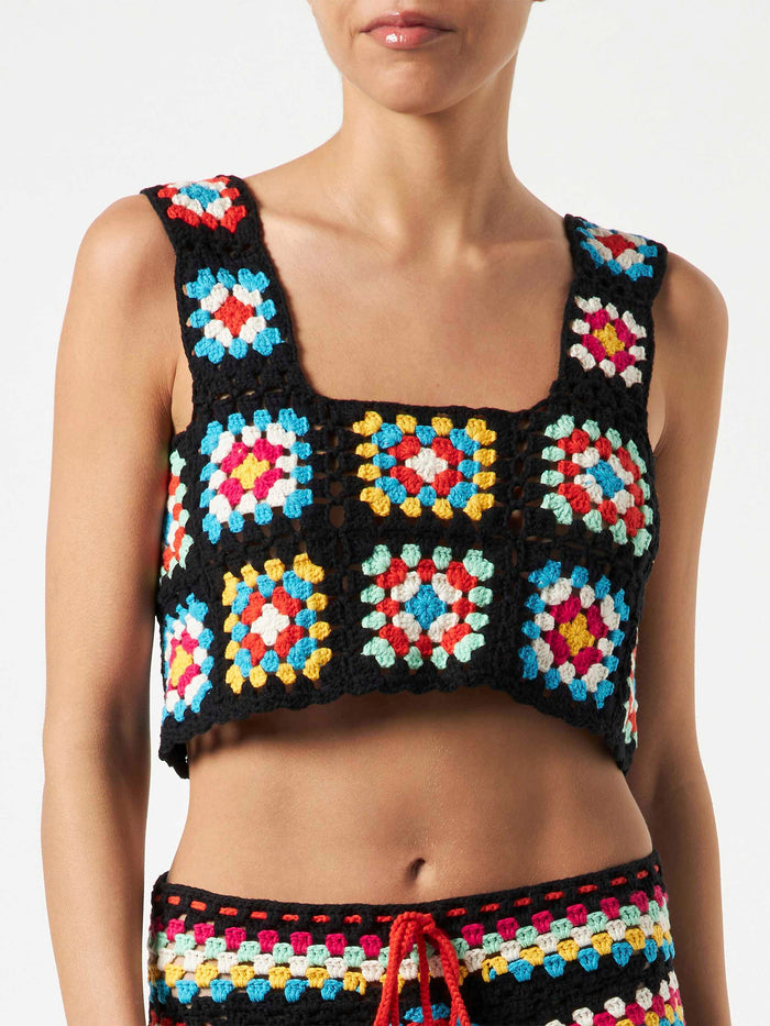 Multicolor Crochet Halima Top On Black Base Top_apparel